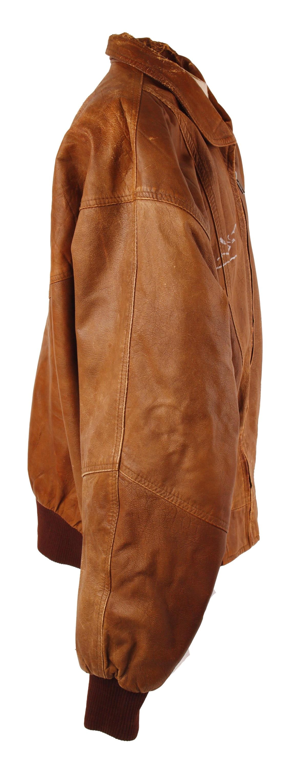Leather Bomber Jacket with Map Interior Lining - 5