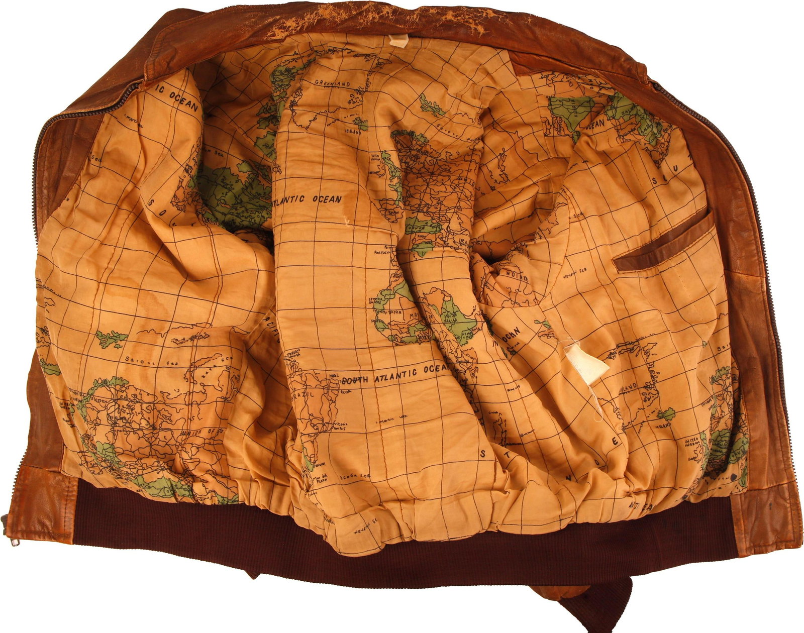 Leather Bomber Jacket with Map Interior Lining - 6