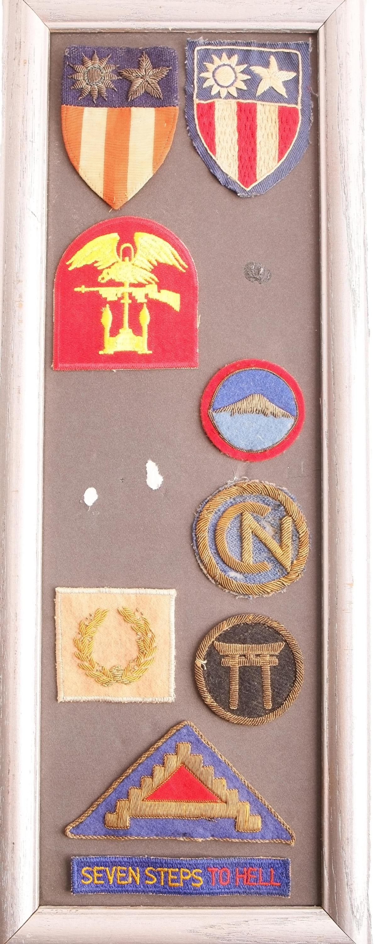 Lot Of 8 US Patches CBI East Command and More: Patches include 2 China Burma India, US Army East Command, Army 102nd infantry, Ryukyus Island Command, and 7th army patch. Very good condition. Patches measurements range 2 1/4 - 4 1/2 inches.