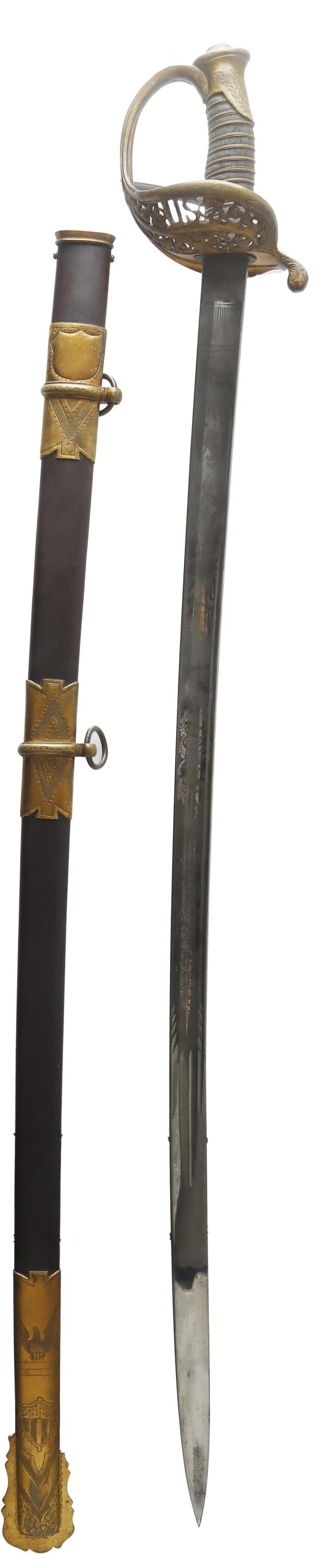 Horster Model 1850 Field Officer Sword Civil War: A model 1850 Staff and Field Officer sword from Horster of Solingen, Germany. This is a particularly fine and high quality example, showing the higher end of private purchase sabers. The hilt, pommel,
