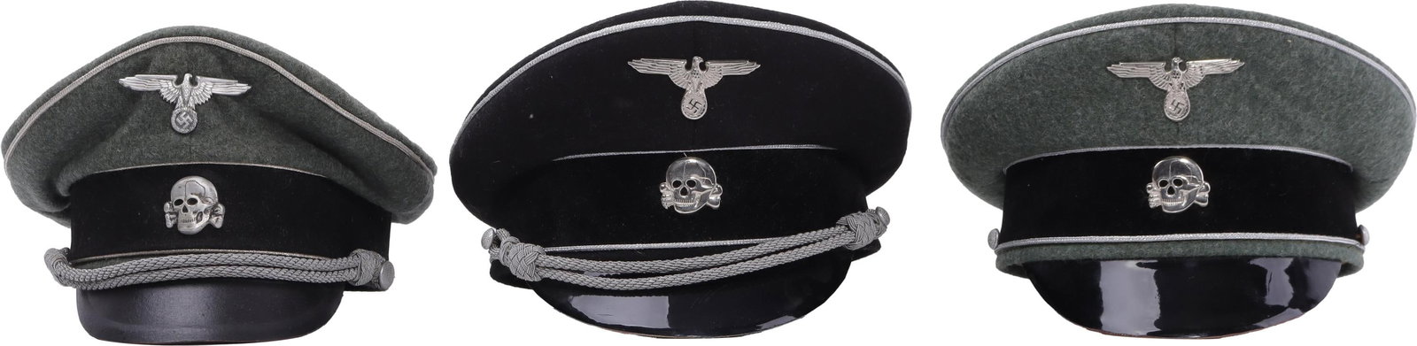 WWII German SS Officer Visors Lot of 3 (1 of 13)