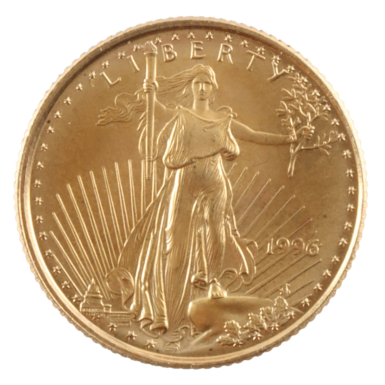 .999 Gold American Eagle 1/10 OZT Coin 1996: One $5 face value 1/10 OZT American Eagle coin. 1996. Mint state. | This lot has a reserve.