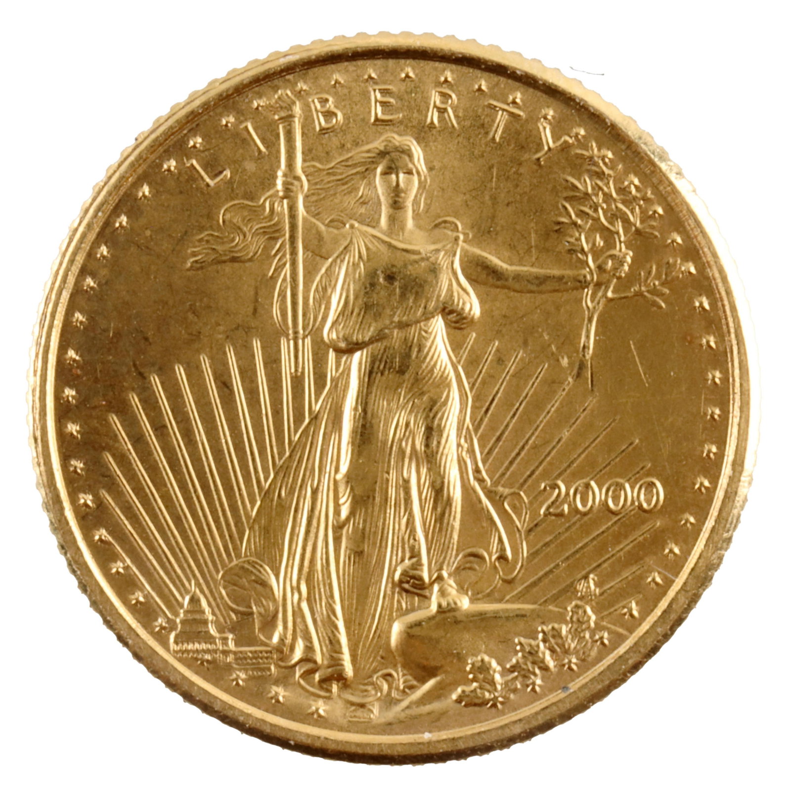.999 Gold American Eagle 1/10 OZT Coin 2000: One $5 face value 1/10 OZT American Eagle coin. 2000. Mint state. | This lot has a reserve.