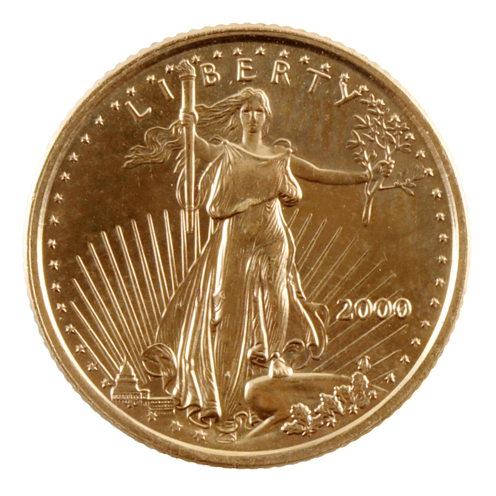 .999 Gold American Eagle 1/10 OZT Coin 2000: One $5 face value 1/10 OZT American Eagle coin. 2000. Mint state. | This lot has a reserve.