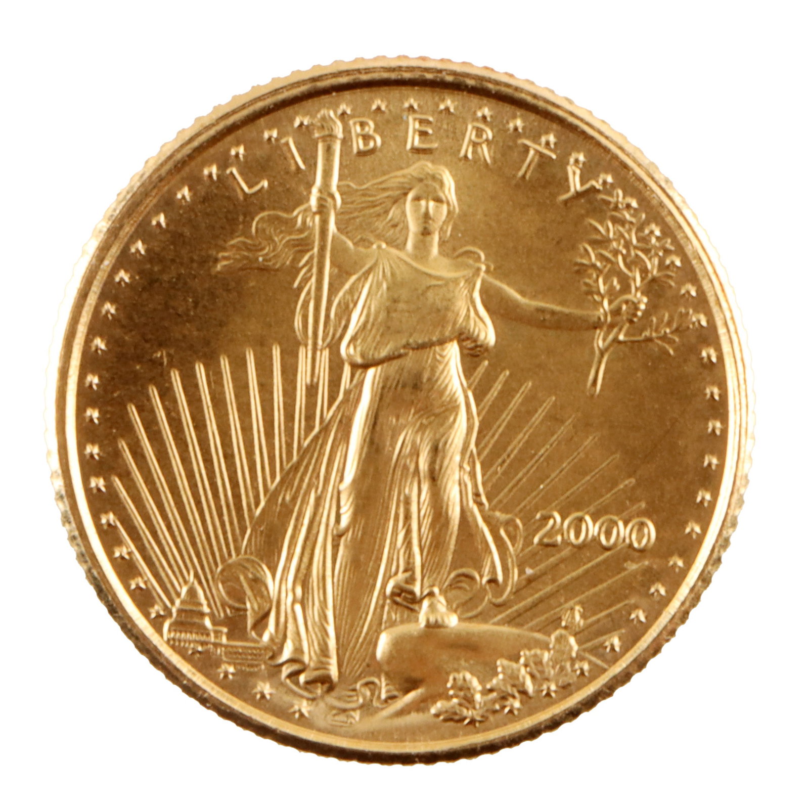 .999 Gold American Eagle 1/10 OZT Coin 2000: One $5 face value 1/10 OZT American Eagle coin. 2000. Mint state. | This lot has a reserve.