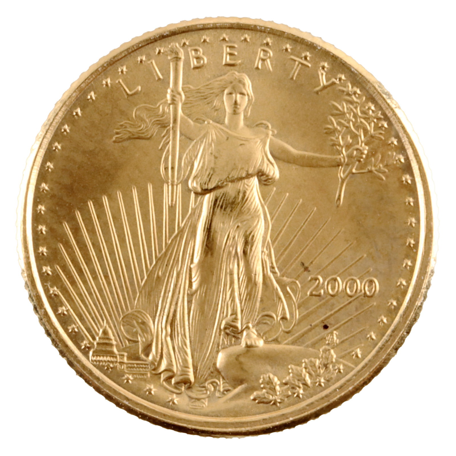 .999 Gold American Eagle 1/10 OZT Coin 2000: One $5 face value 1/10 OZT American Eagle coin. 2000. Mint state. | This lot has a reserve.