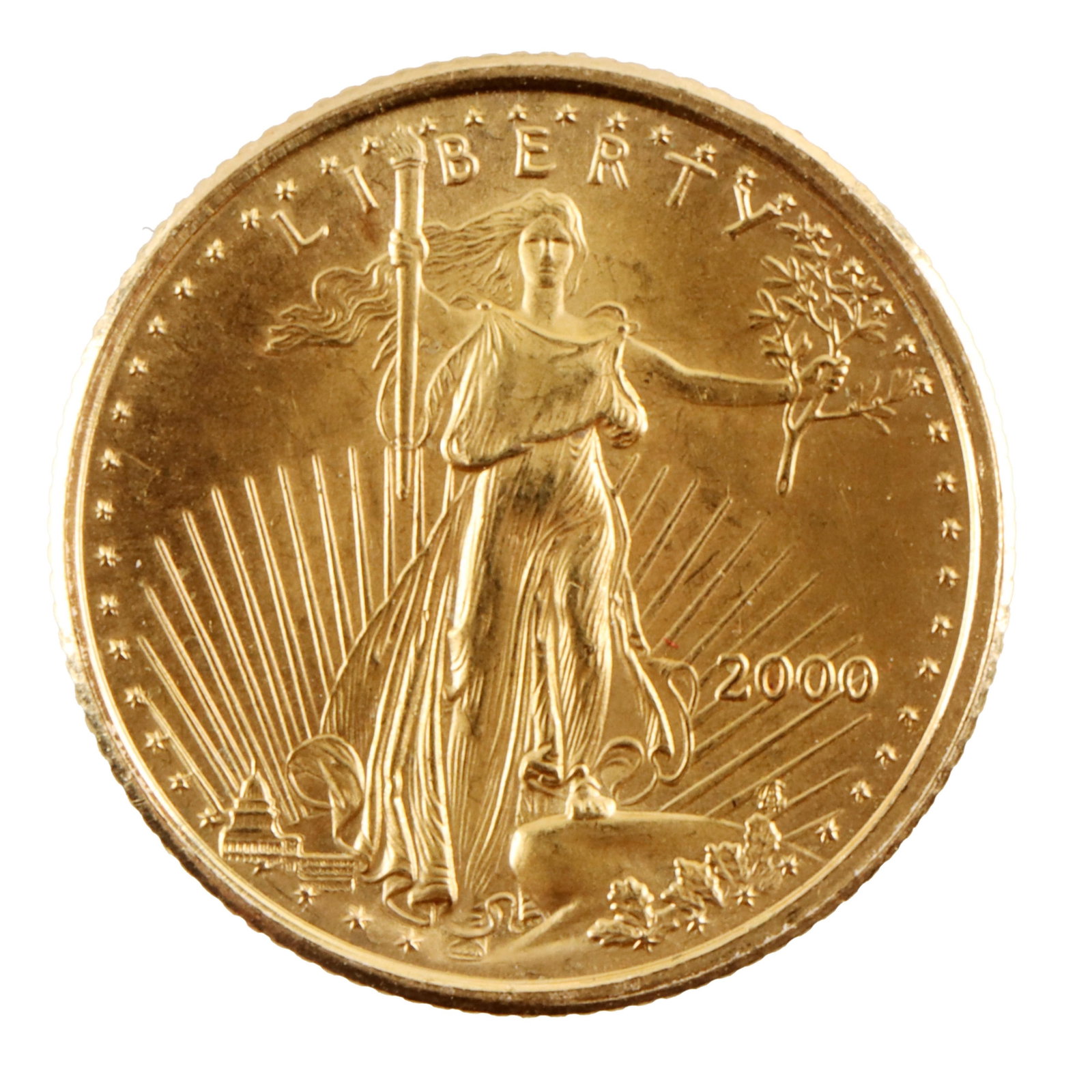 .999 Gold American Eagle 1/10 OZT Coin 2000: One $5 face value 1/10 OZT American Eagle coin. 2000. Mint state. | This lot has a reserve.
