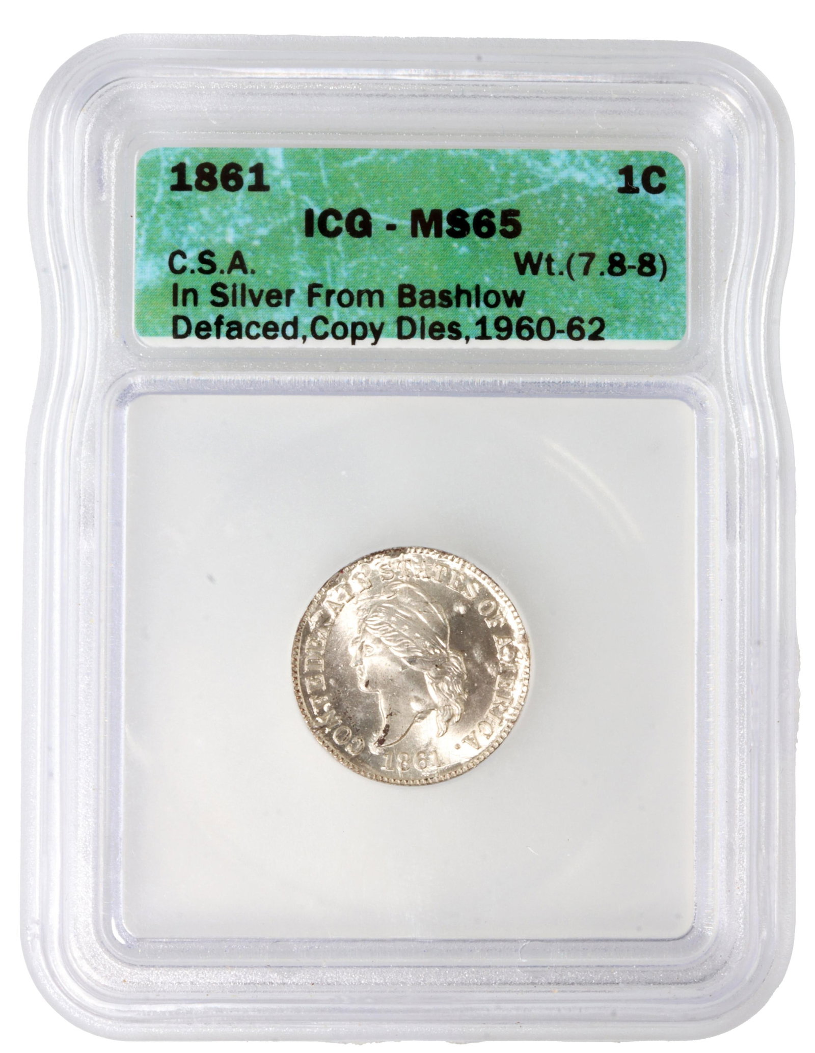 1861 CSA 1c Bashlow Silver Restrike ICG MS65 (1 of 4)