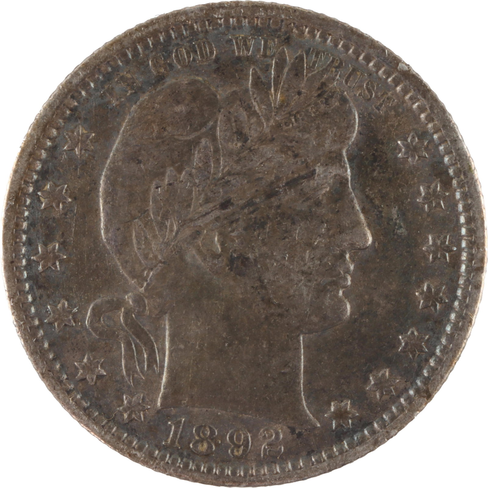 1892 Barber Quarter XF Toned US Silver Coin (1 of 2)