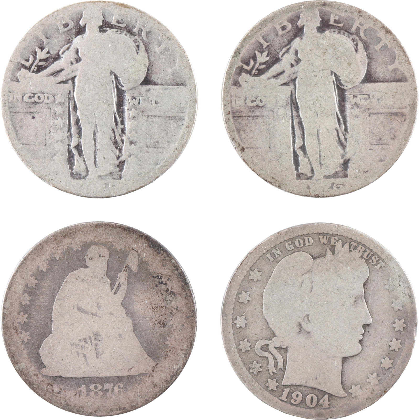 25c Silver Coins 1876 Seated Liberty Lot of 4 (1 of 2)
