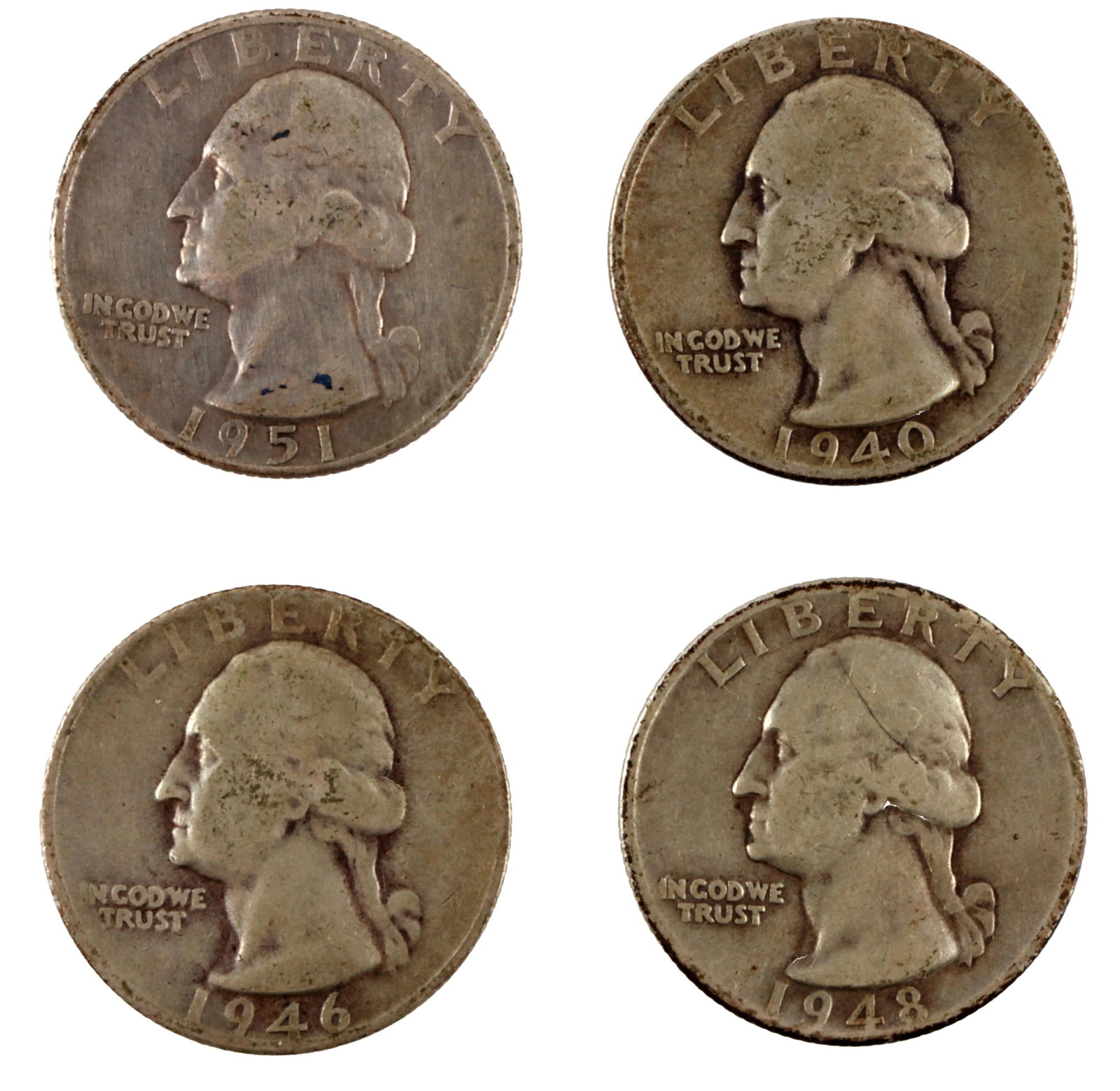 $1 Face Value 90% Silver US Quarters Lot of 4 (1 of 2)