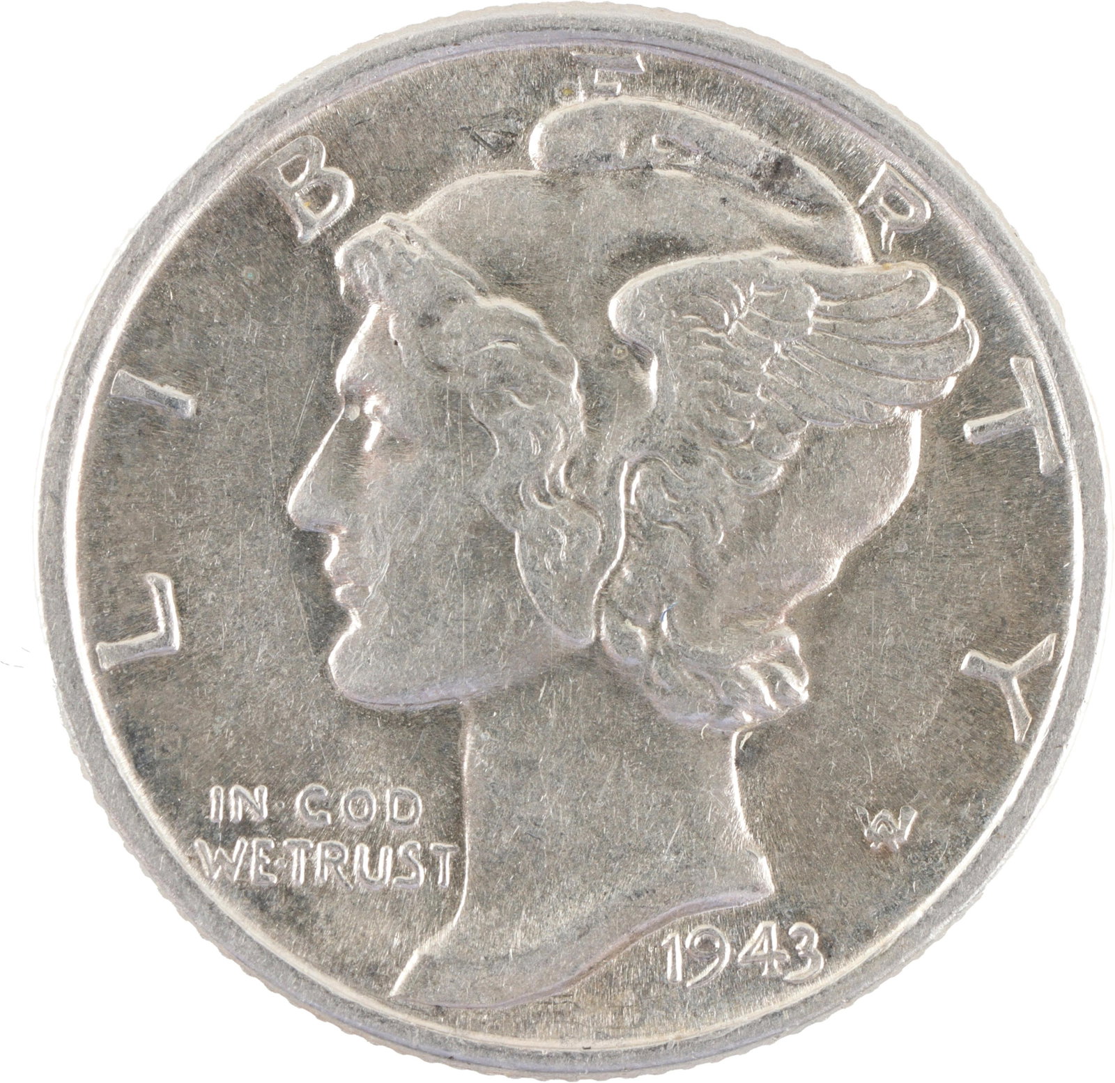 1943 Mint Condition Mercury Dime 90% Silver Coin: A silver Mercury dime, 90% silver in construction. Minted 1943; lacks mint mark, indicating it was minted in Philadelphia. Weighs 2.25 grams. Metal: Silver Country of Origin: United States Year Minted