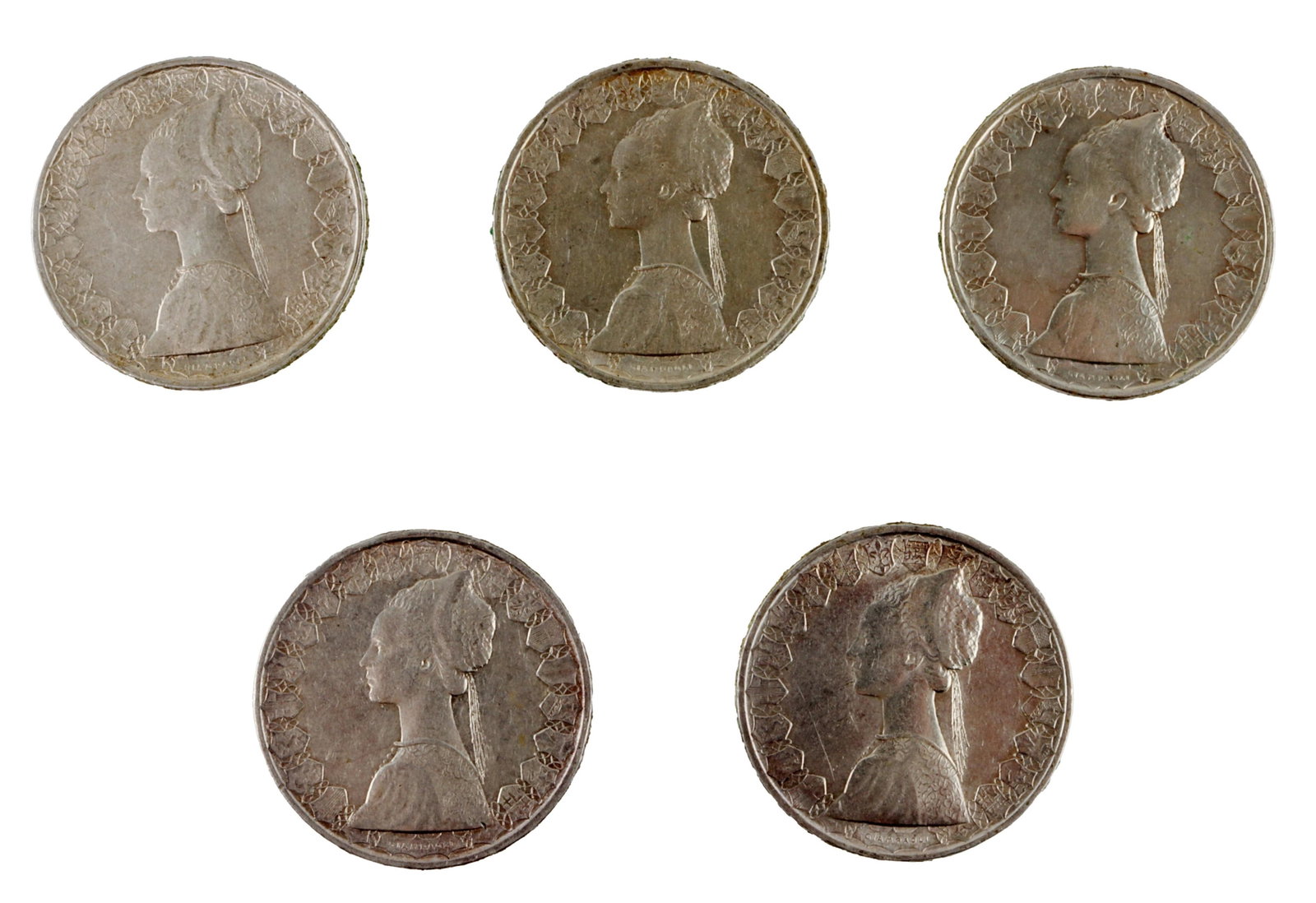 1958 83.5% Silver Italian 500 Lire Coin Lot of 5 (1 of 2)