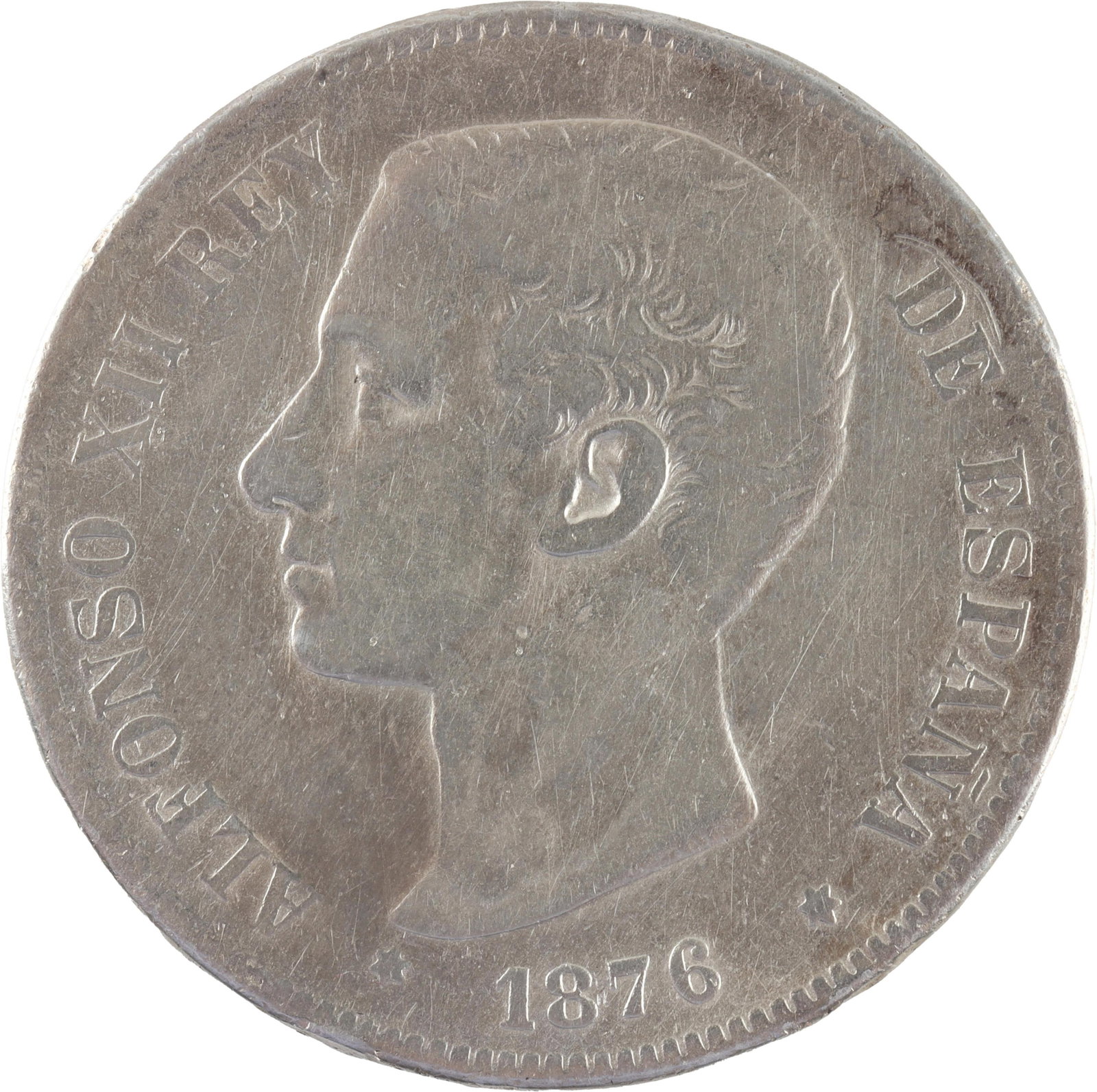 1876 Spanish 5 Pesetas Silver Coin (1 of 2)