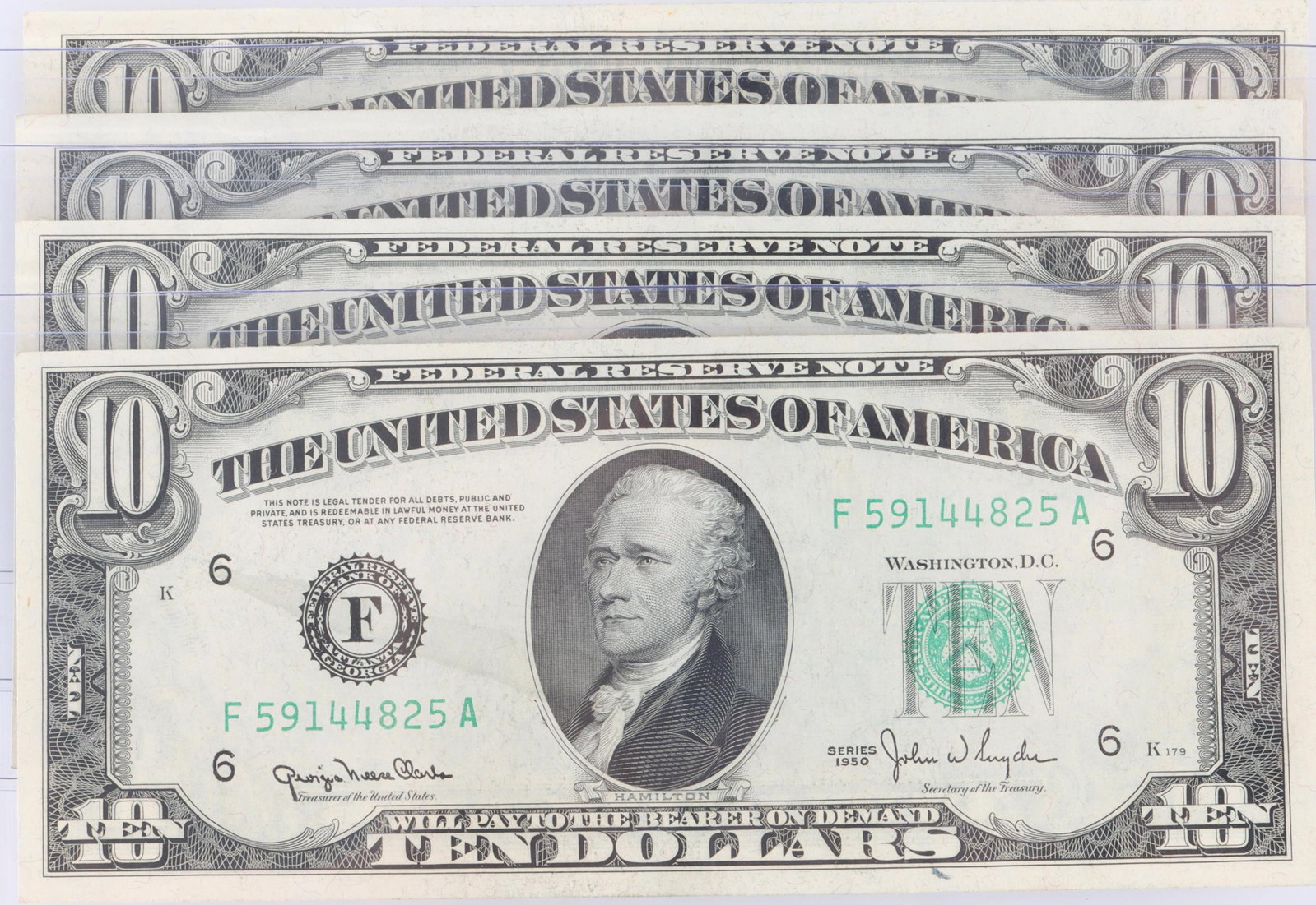 1950 US $10 Atlanta FRN Consecutive Quad UNC (1 of 3)