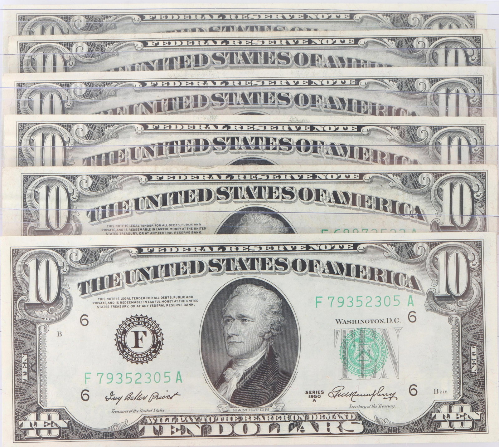 1950 & 1950A US $10 Atlanta FRN Lot of 6 (1 of 3)