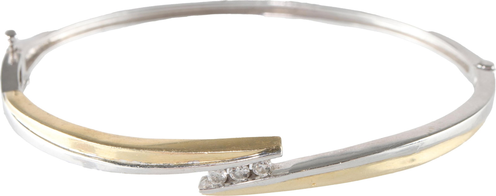 Two Tone Diamond Hinged Bangle Bracelet 14K Gold (1 of 4)