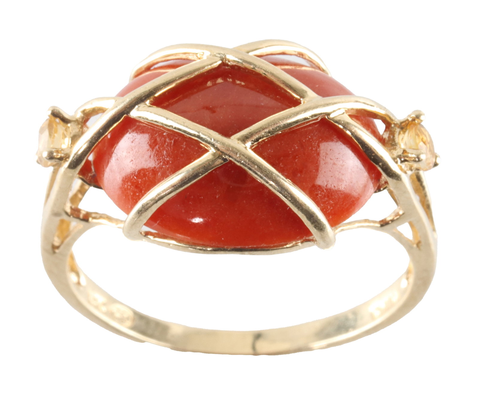 Coral Cabochon Gold Ring Marked 14K Size 10 (1 of 6)