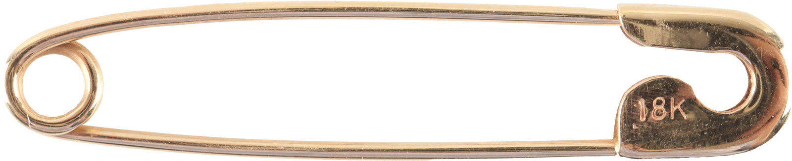 Solid Gold Safety Pin 18K 1.5 inch: Stamped "18K". Perfect for adding charms as a pendant or to hold a scarf together. | This lot has a reserve.