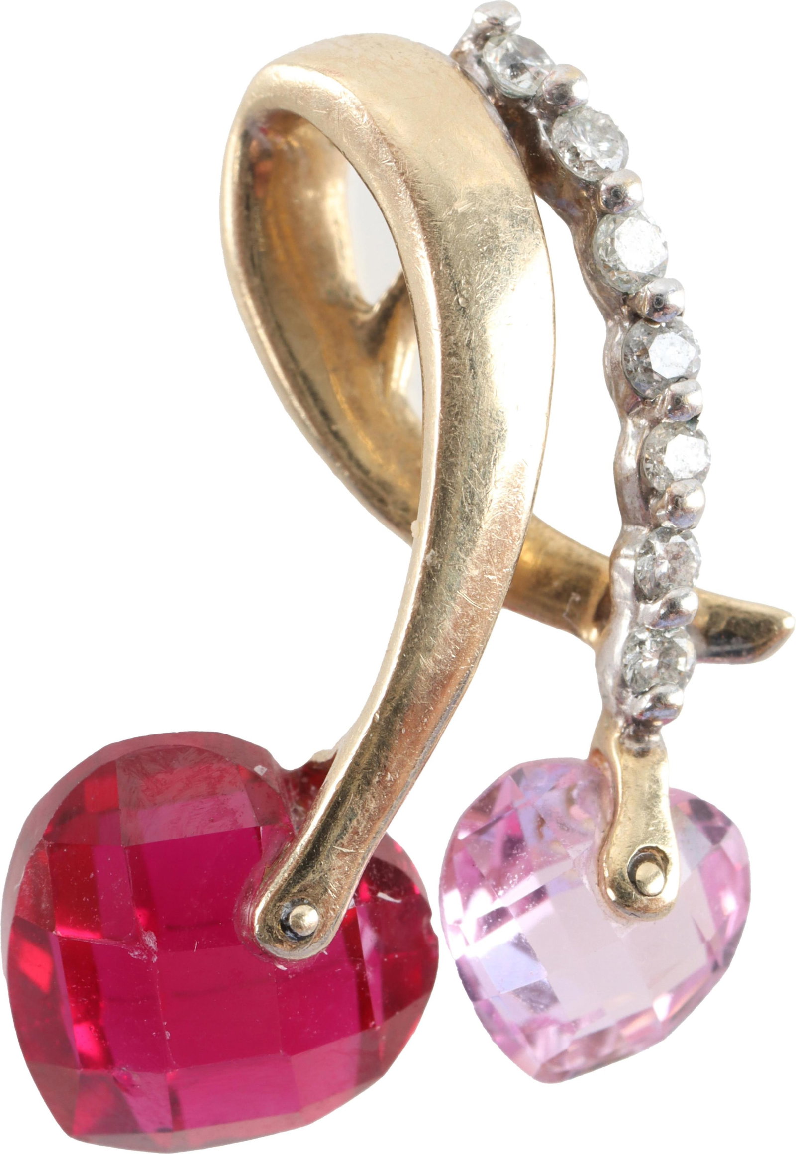 Pink Tourmaline Ruby Diamond Pendant 10K Gold (1 of 3)