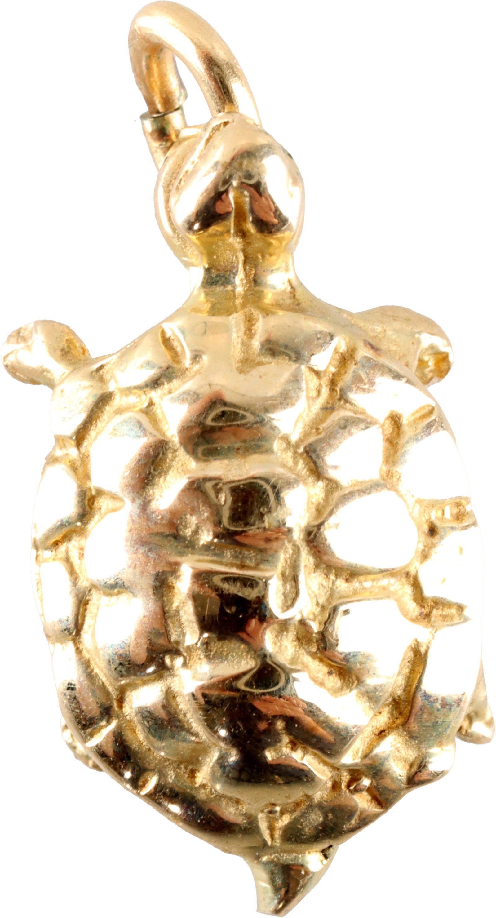14K Yellow Gold Turtle Pendant: Weighs 1.3 grams. Marked 585 for 14kt purity. Measures 15.8 grams. Measures 16mm. | This lot has a reserve.