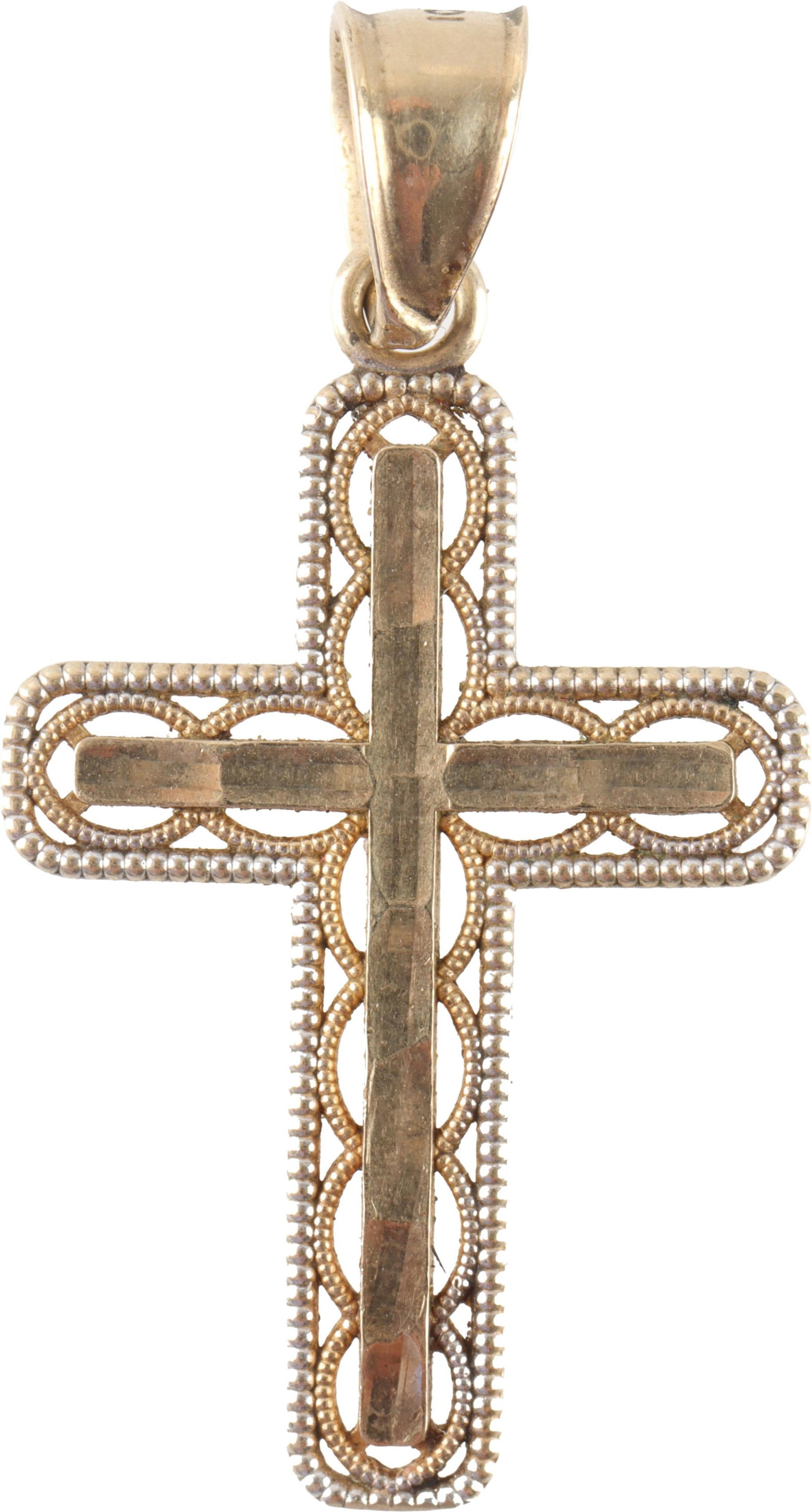 Ornate Cross Pendant 10K Yellow Gold: Cross measures 1.25 inches from top of bail to bottom of cross. Stamped "10K" on bail. | This lot has a reserve.