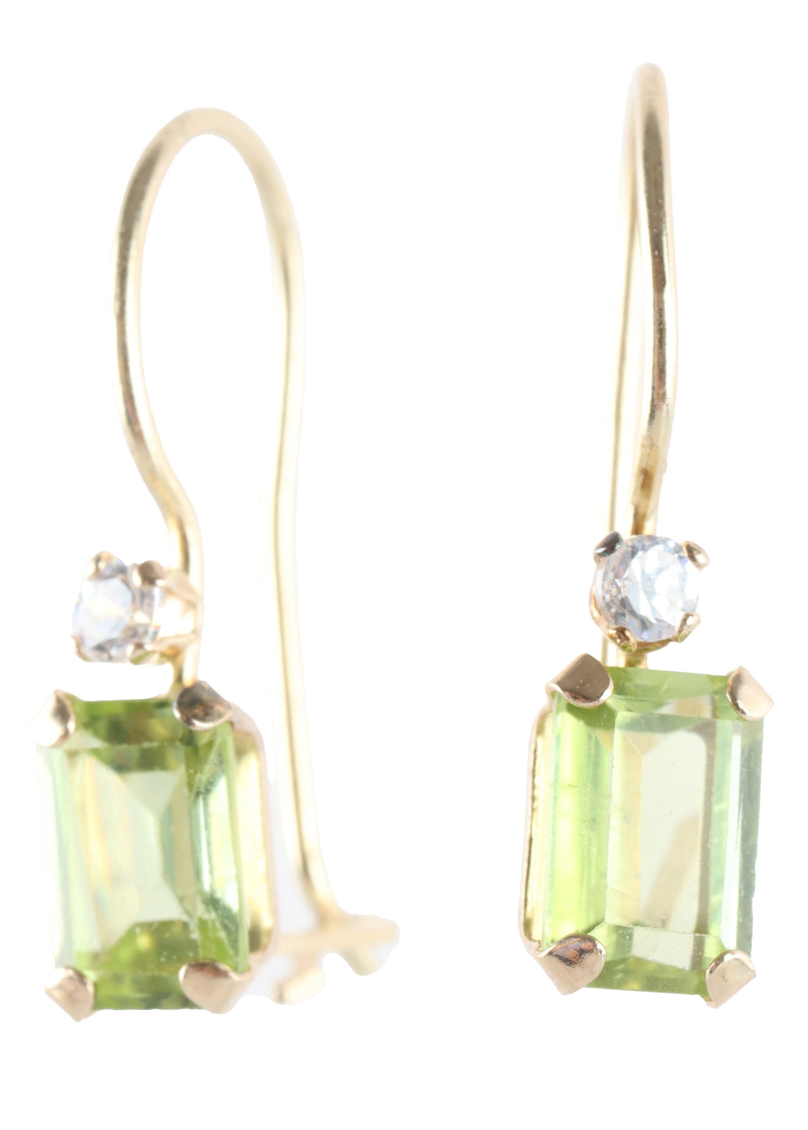 Peridot French Hook Earrings 10K Yellow Gold: Stamped "10K" on post. Peridot measures 5.8x4 millimeters.