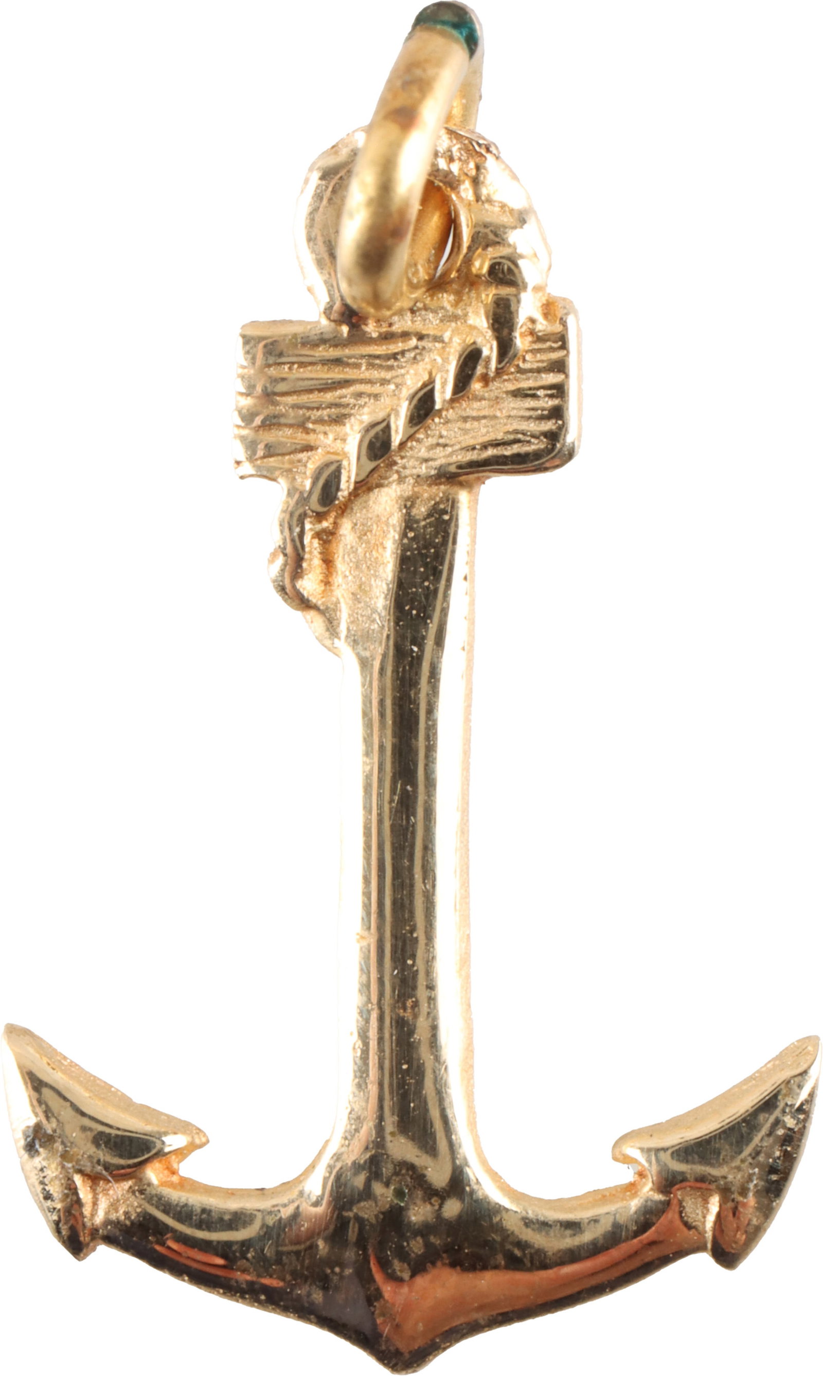 14K Yellow Gold Anchor Pendant: Stamped 14KT It measures 7/8 inches or 16mm. Weighs .57 grams. | This lot has a reserve.
