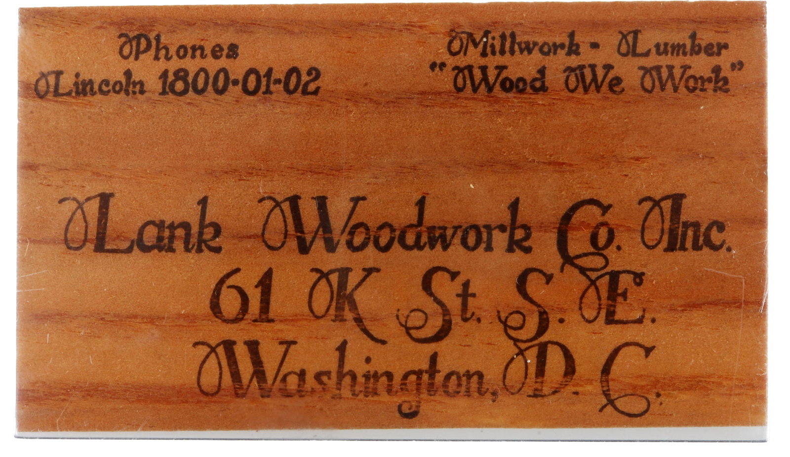 Business Card Made from White House Wood 1927 (1 of 2)