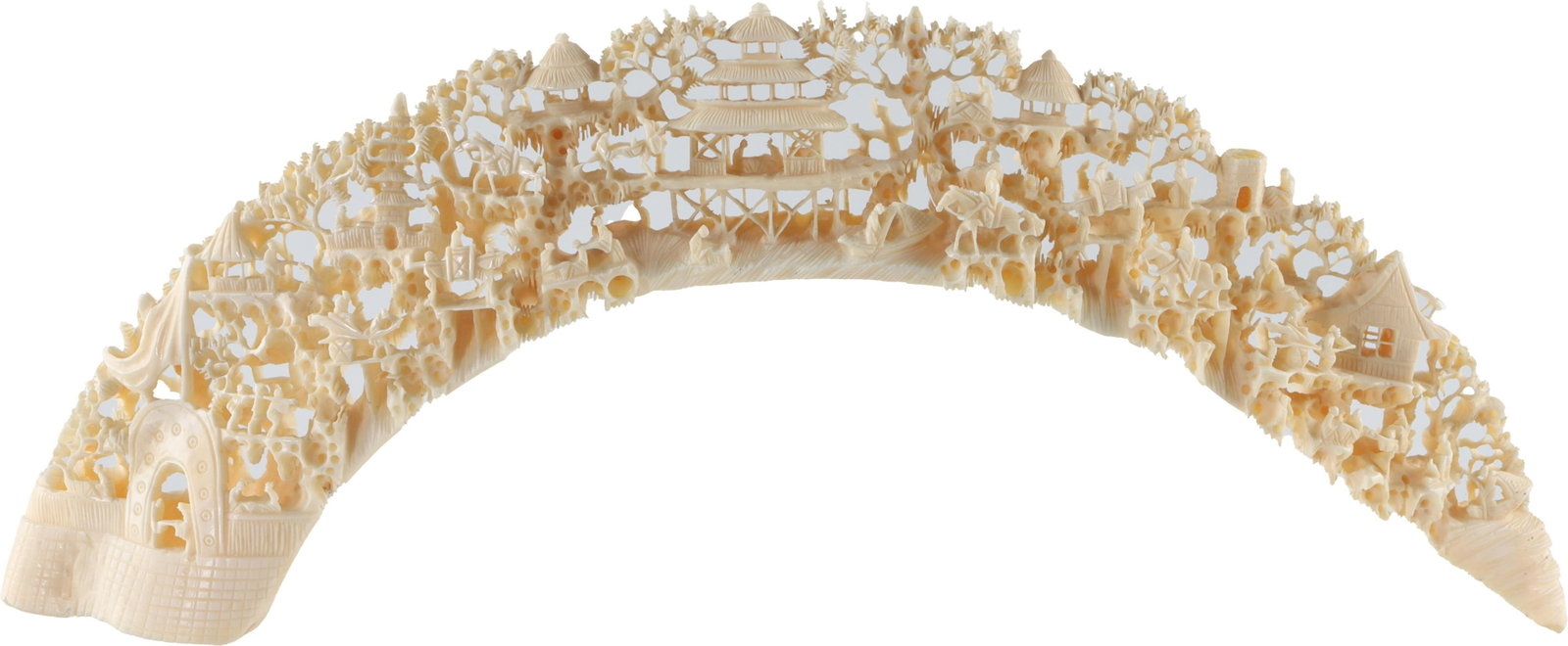 Carved Boar Tusk Asian Village Motif (1 of 2)