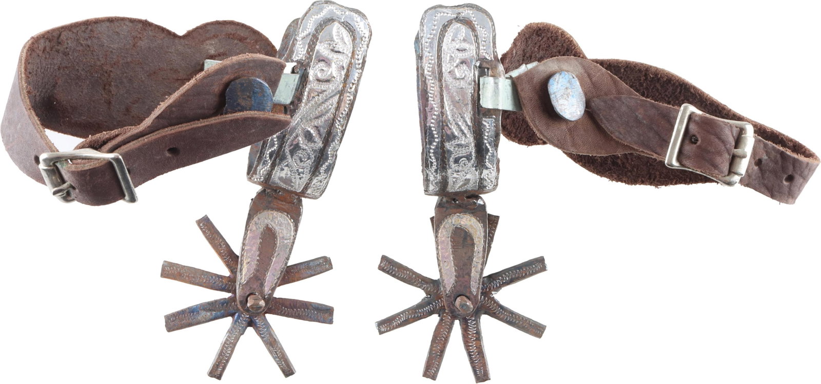 Antique Western Cowboy Spurs Silver Inlay Unmarked (1 of 9)