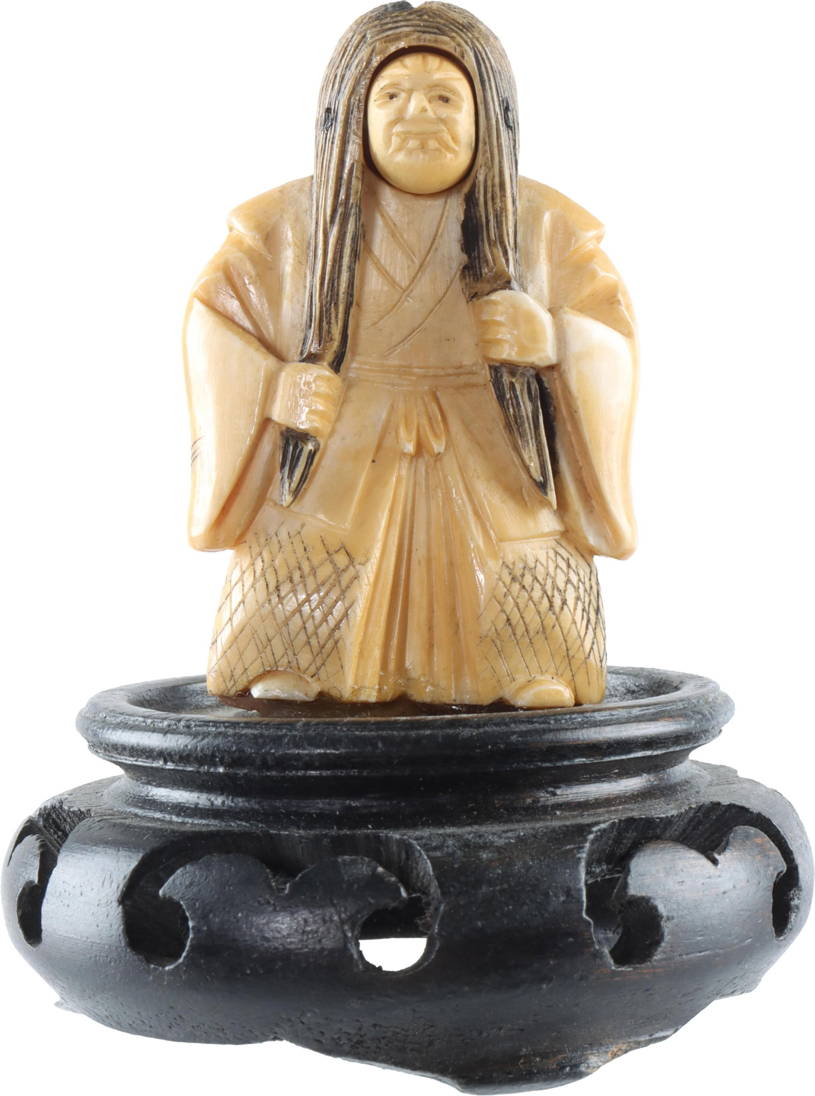 Antique Onryo Vengeful Spirit Okimono: Face can be changed by rolling it. It measures 2 1/8 inches without base. Over 100 years old. No international shipping. Know your state laws prior to bidding.
