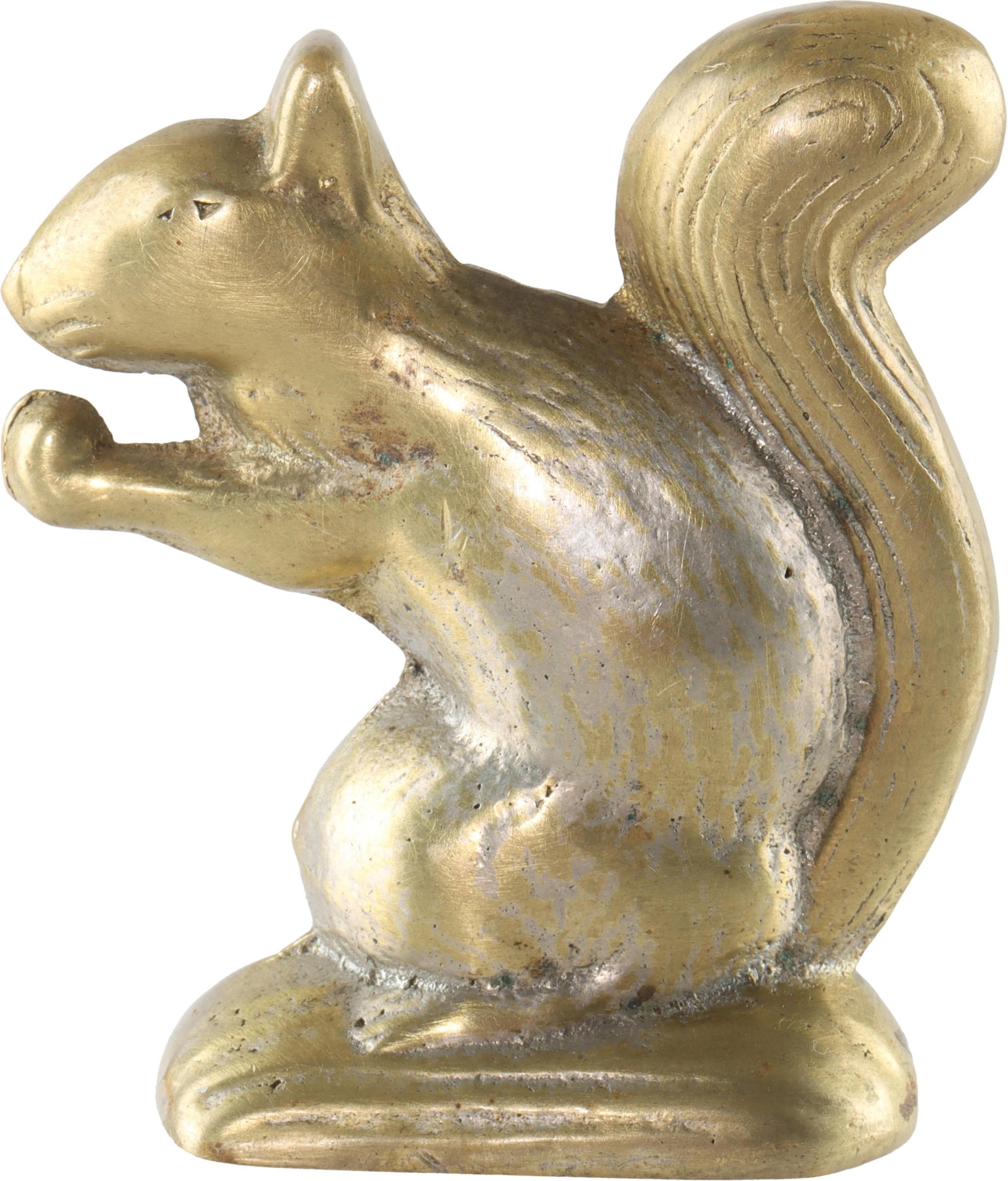 Solingen 33 Bronze Squirrel Art Statue Paperweight: A bronze paperweight, measuring approximately 2 1/4" x 2" and weighing 148.1 grams. Stamped "Solingen 33" with a crown on the underside of the base. Unauthenticated. This lot has a reserve. | This lot