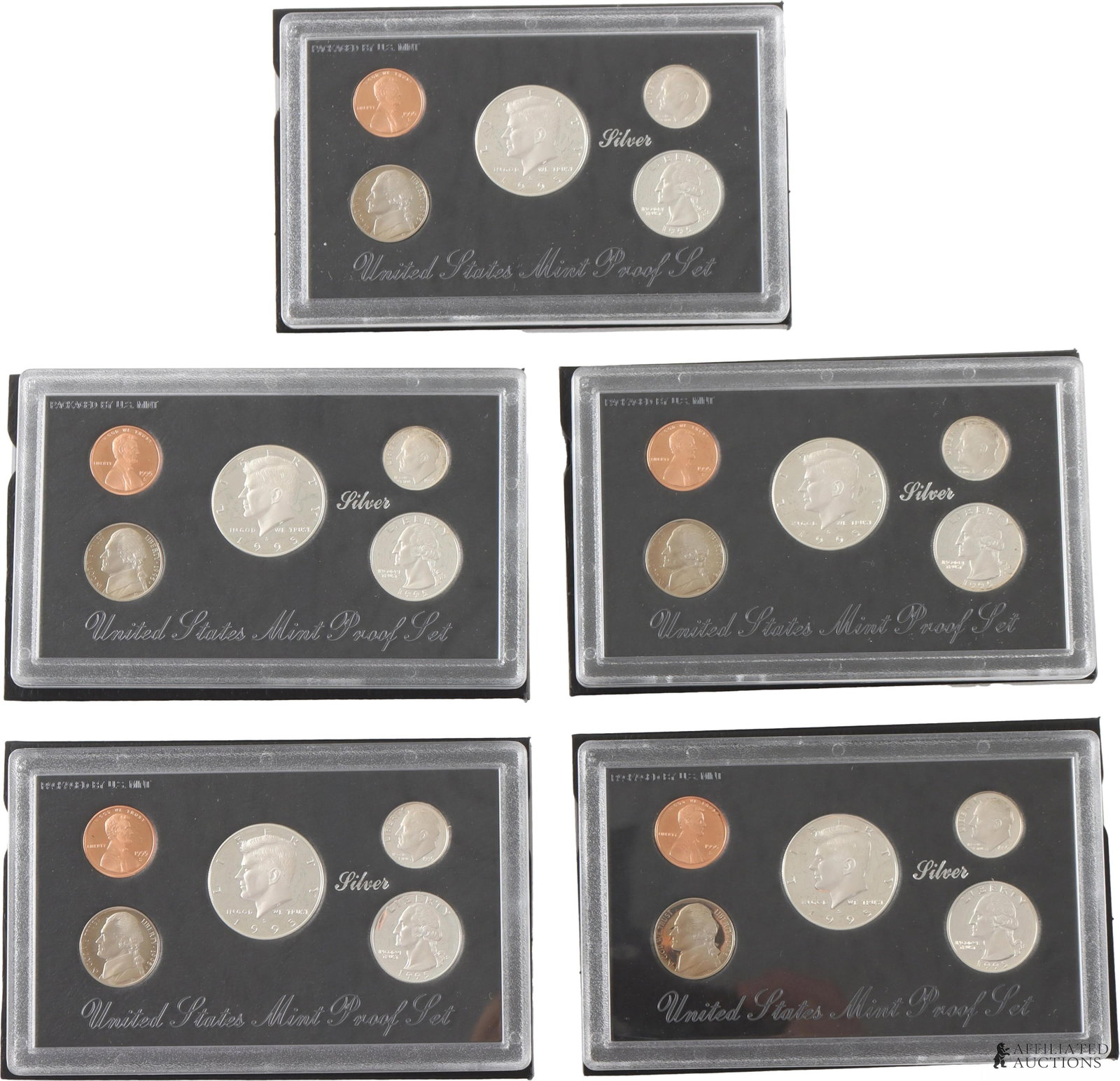 Five (5) 1995 US Silver Coin Proof Set In Box (1 of 7)