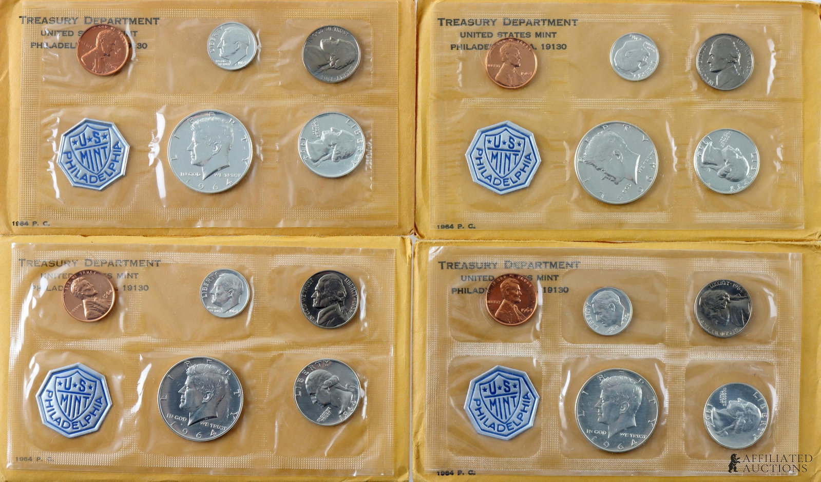 Four 1964 US Mint 90% Silver Proof Set Coins (1 of 9)