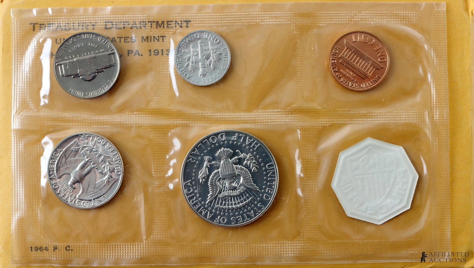 Four 1964 US Mint 90% Silver Proof Set Coins - 9