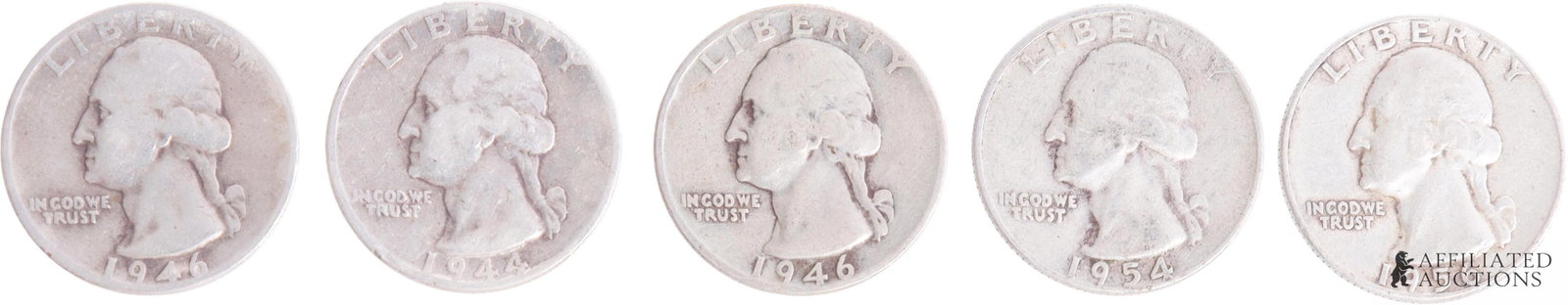 Silver Washington Quarters Lot of 5 Coins (1 of 2)