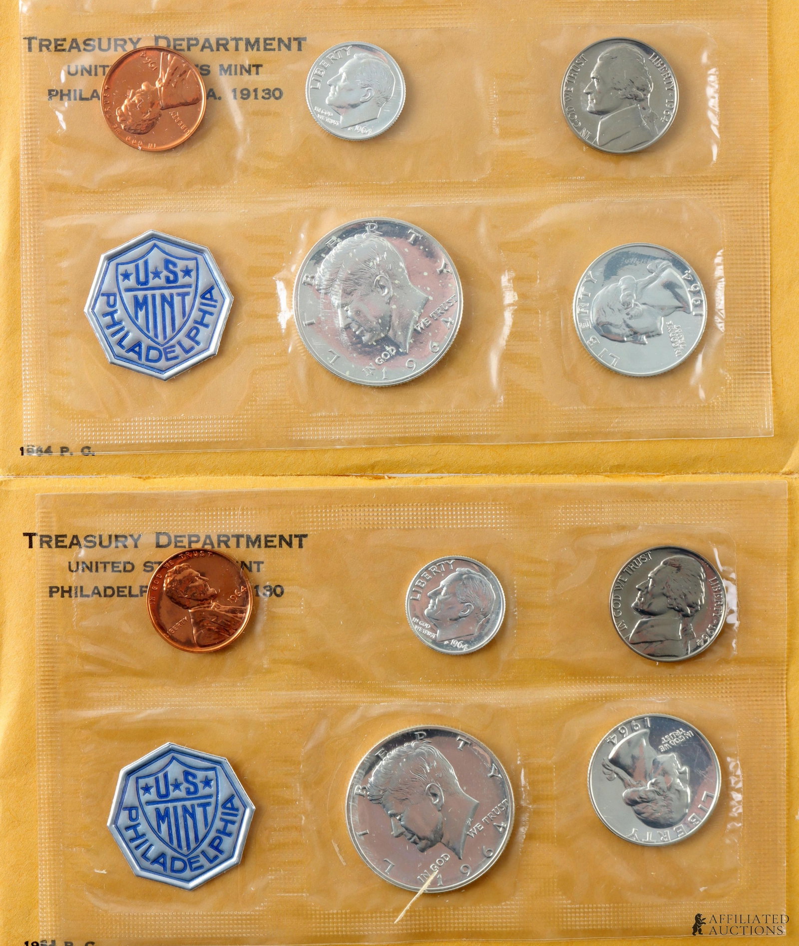 Two 1964 US Mint 90% Silver Proof Set Coins (1 of 5)