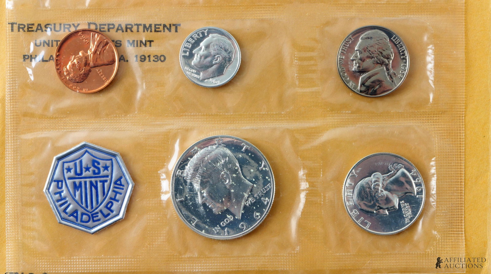 Two 1964 US Mint 90% Silver Proof Set Coins - 2