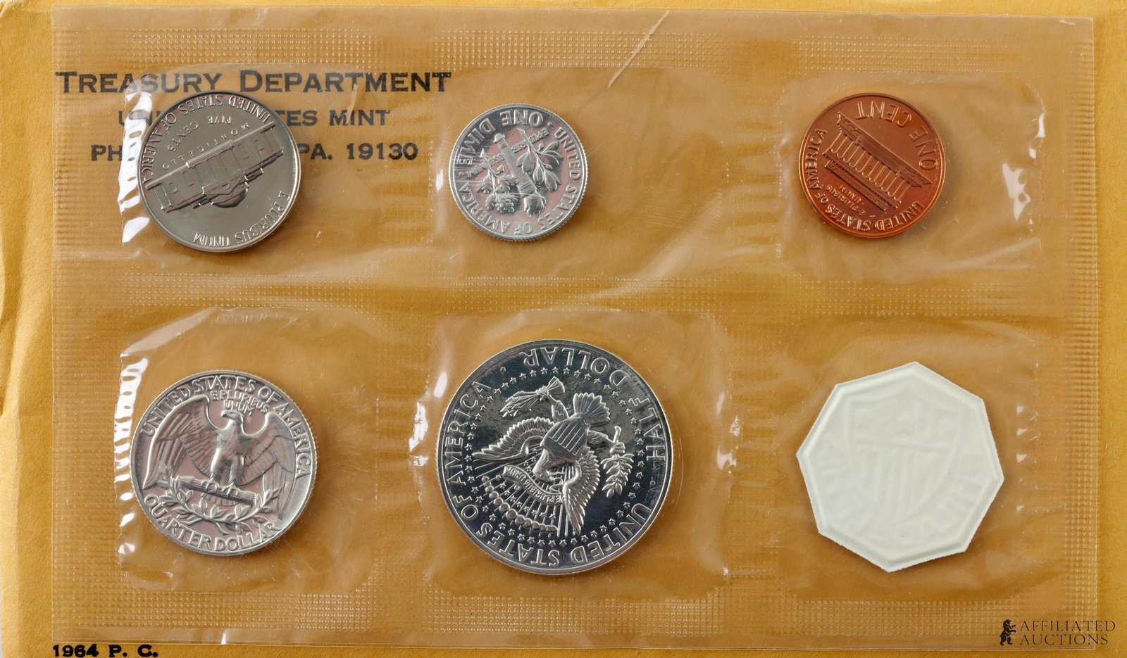 Two 1964 US Mint 90% Silver Proof Set Coins - 5