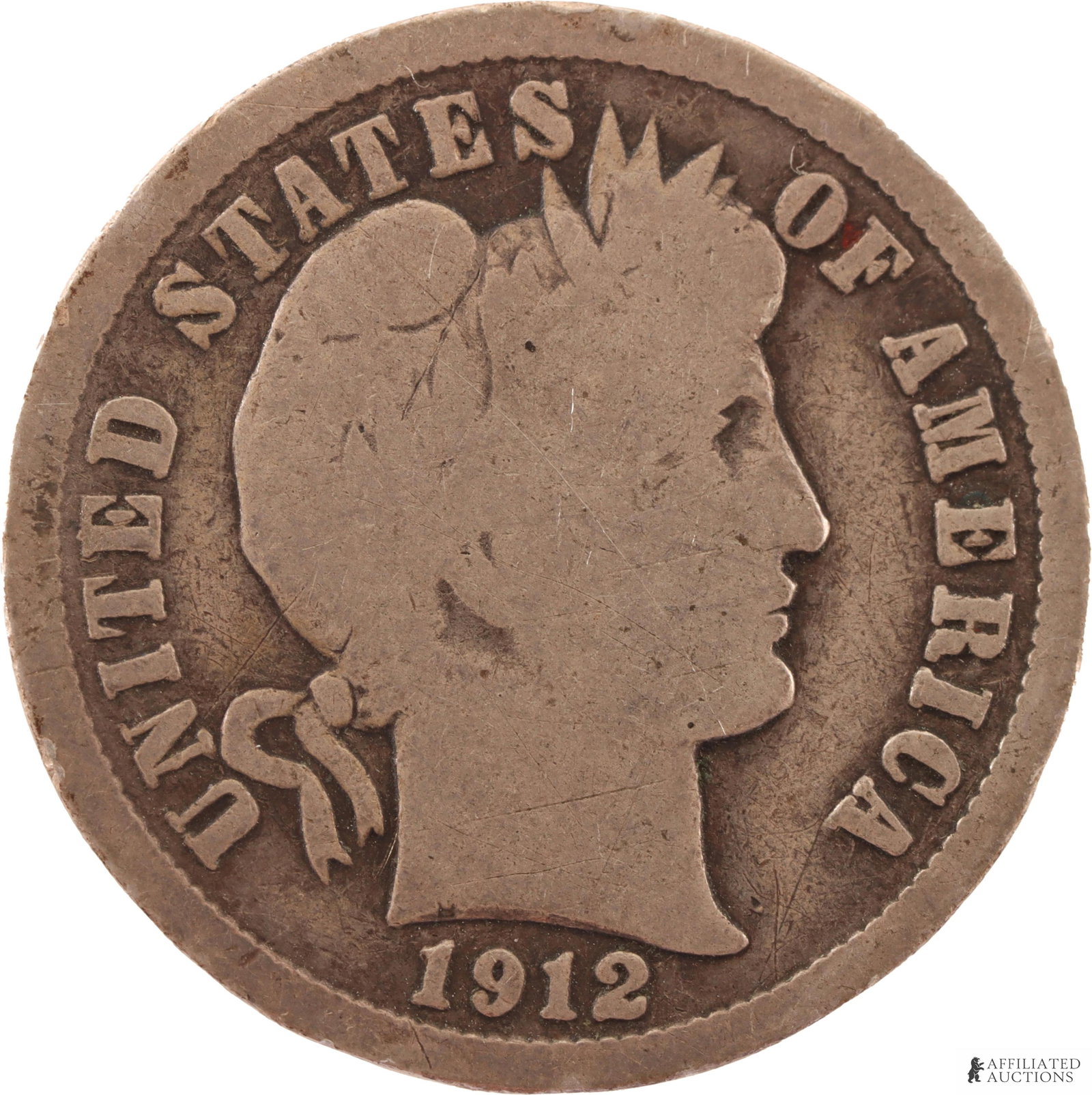 Vintage 1912 Barber Dime 90% Silver Coin (1 of 2)