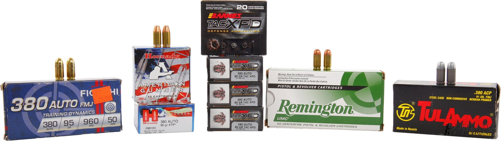 280 Rds .380 ACP JHP Barnes Hornady Defensive Ammo: Lot of 280 rounds factory new .380 ACP pistol ammo. Includes 130 rounds Barnes & Hornady JHP defensive loads and 150 rounds Fiocchi, Remington & Tula FMJ.