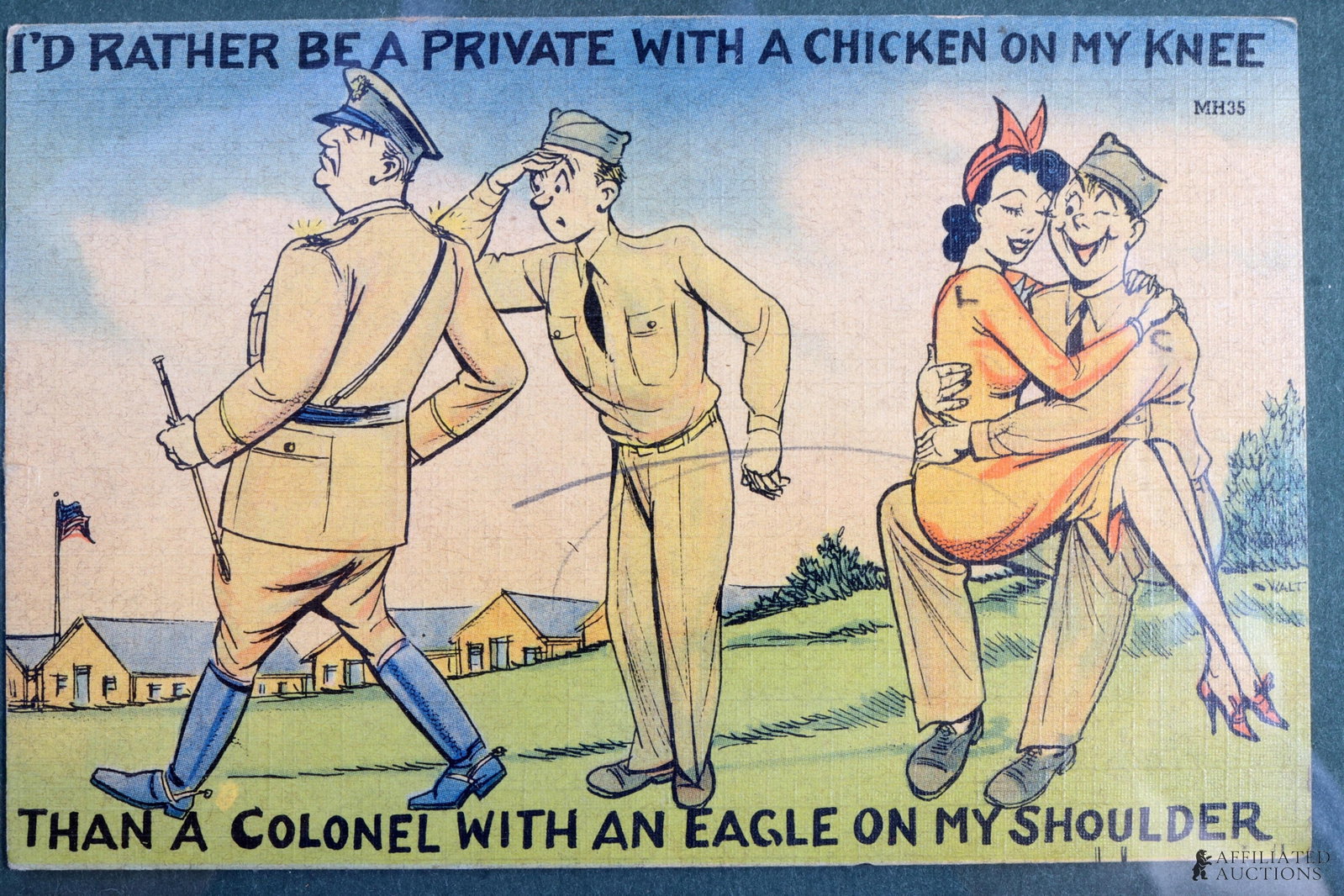 4 US Military Postcards In Frame - 4