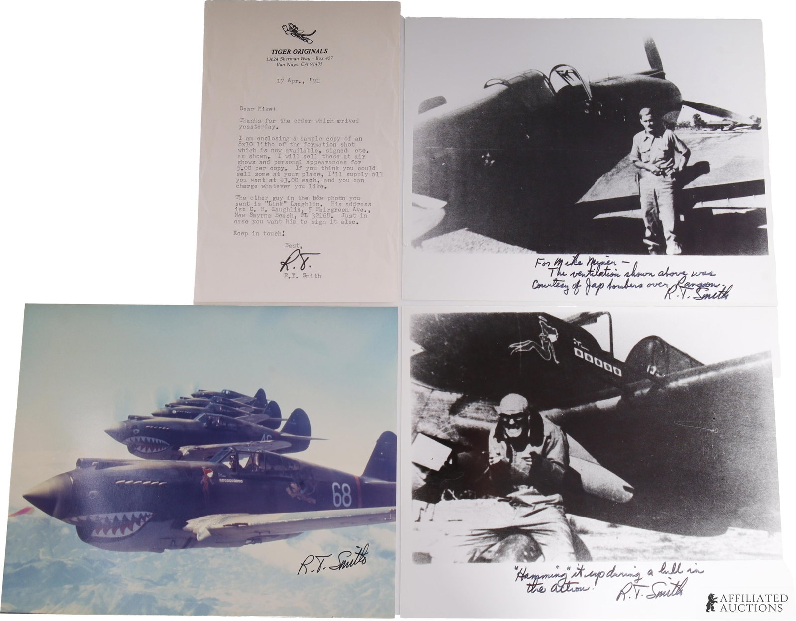 R. T. Smith Flying Tigers Signed Items Lot of 4 (1 of 7)