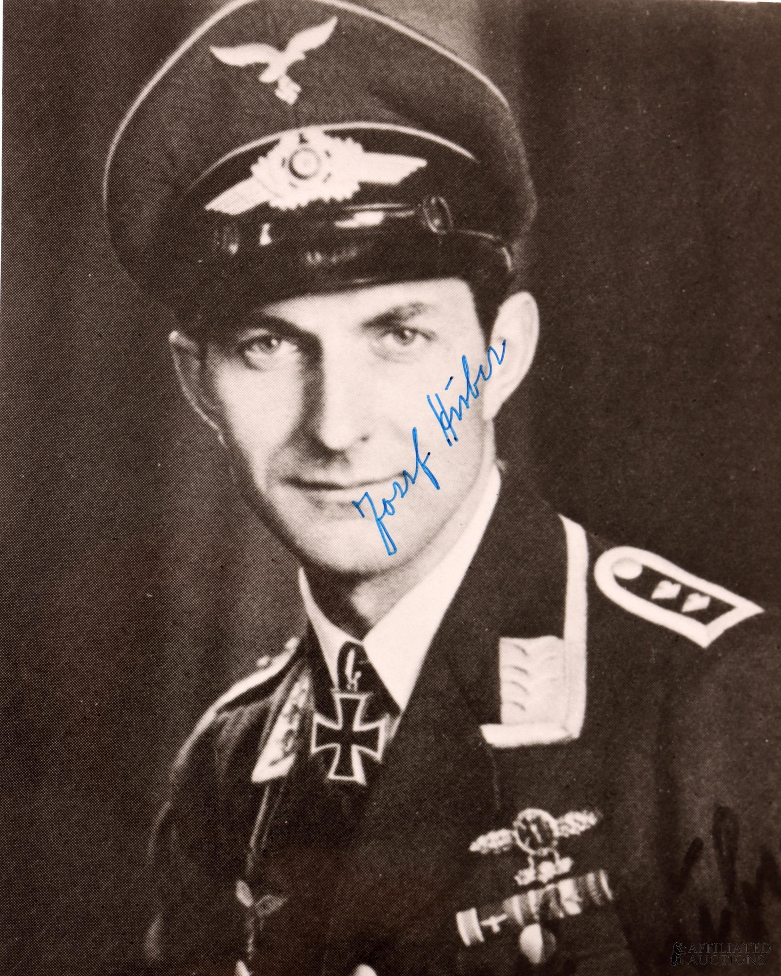 WWII German Fighter Ace Joseph Huber Autograph: A signed image of Joseph Huber, a noted Luftwaffe fighter ace of the Second World War. He was awarded the Knights Cross of the Iron Cross.