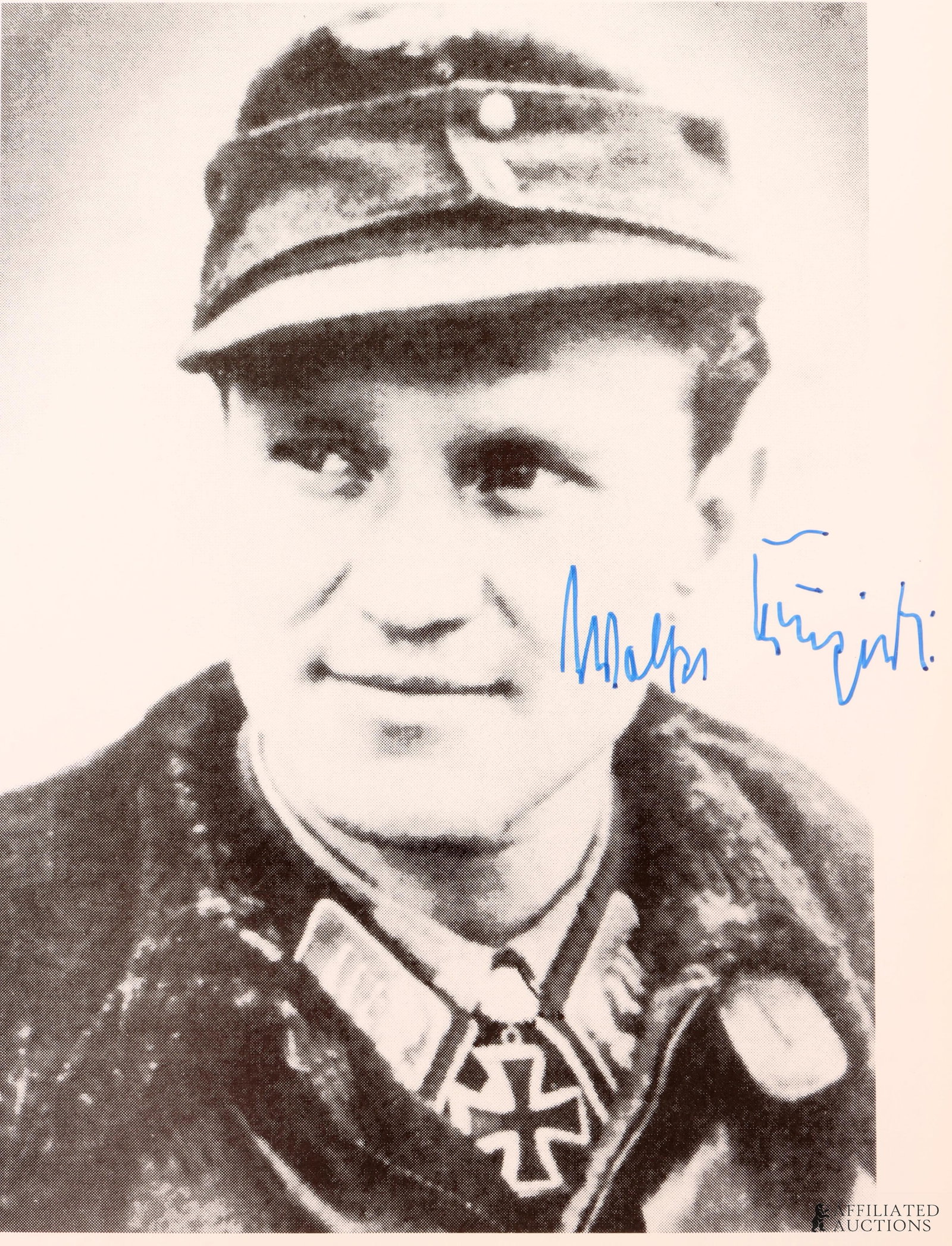 WWII German Fighter Ace Walter Krupinski Autograph: A signed image of Walter Krupinski, a noted Luftwaffe fighter ace of the Second World War. He was awarded the Knights Cross of the Iron Cross with Oak Leaves.