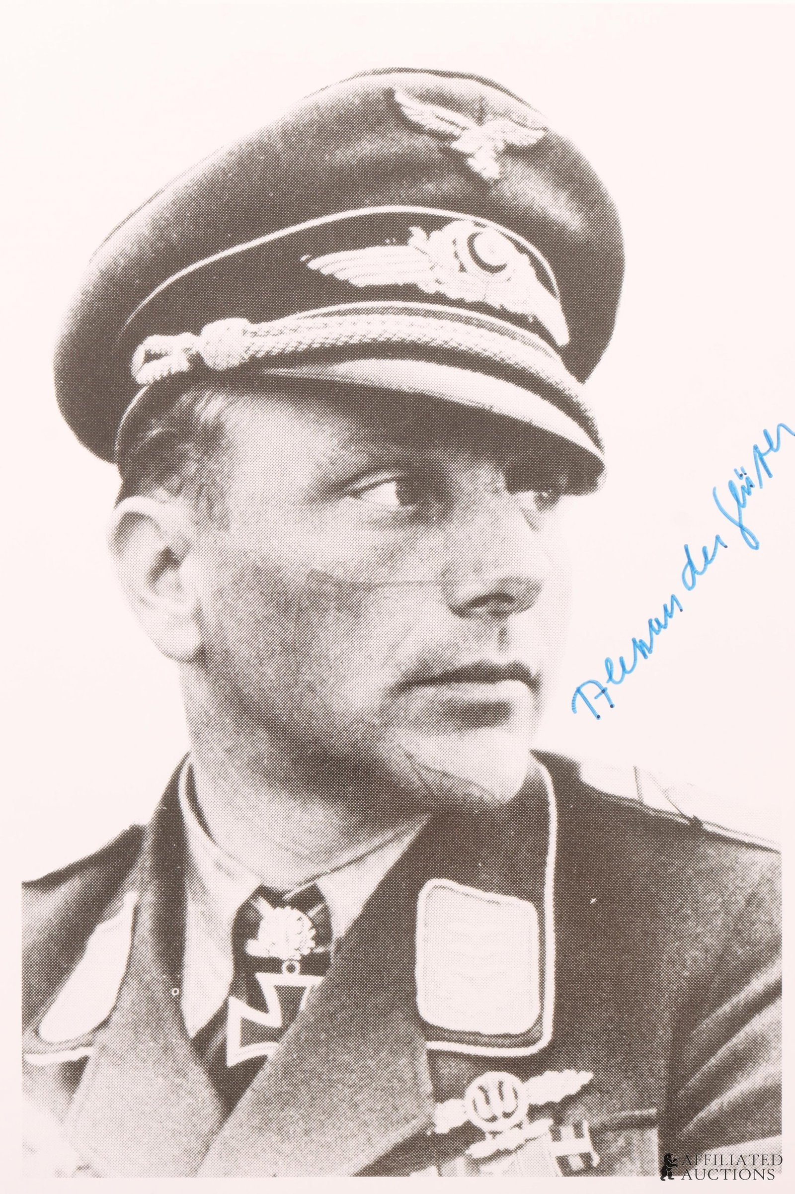 WWII German Stuka Ace Alexander Glaser Autograph: A signed image of Alexander Glaser, a noted Luftwaffe Stuka ace of the Second World War. He was awarded the Knights Cross of the Iron Cross with Oak Leaves.