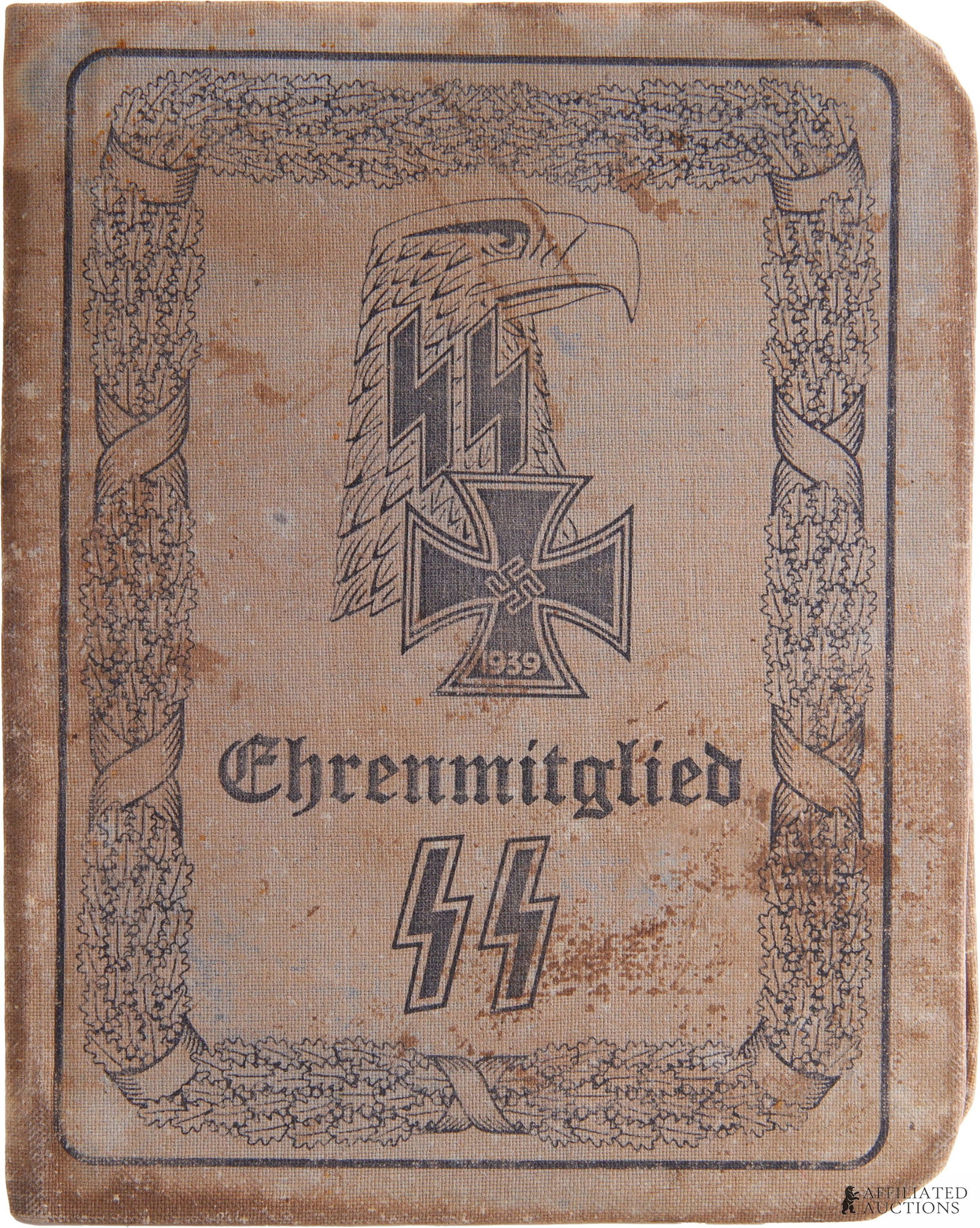 WWII German Adolf Hitler SS Ausweis ID Booklet: Cloth construction on board. Features Hitler's photo. Sold as is. Novelty piece. | This lot has a reserve.