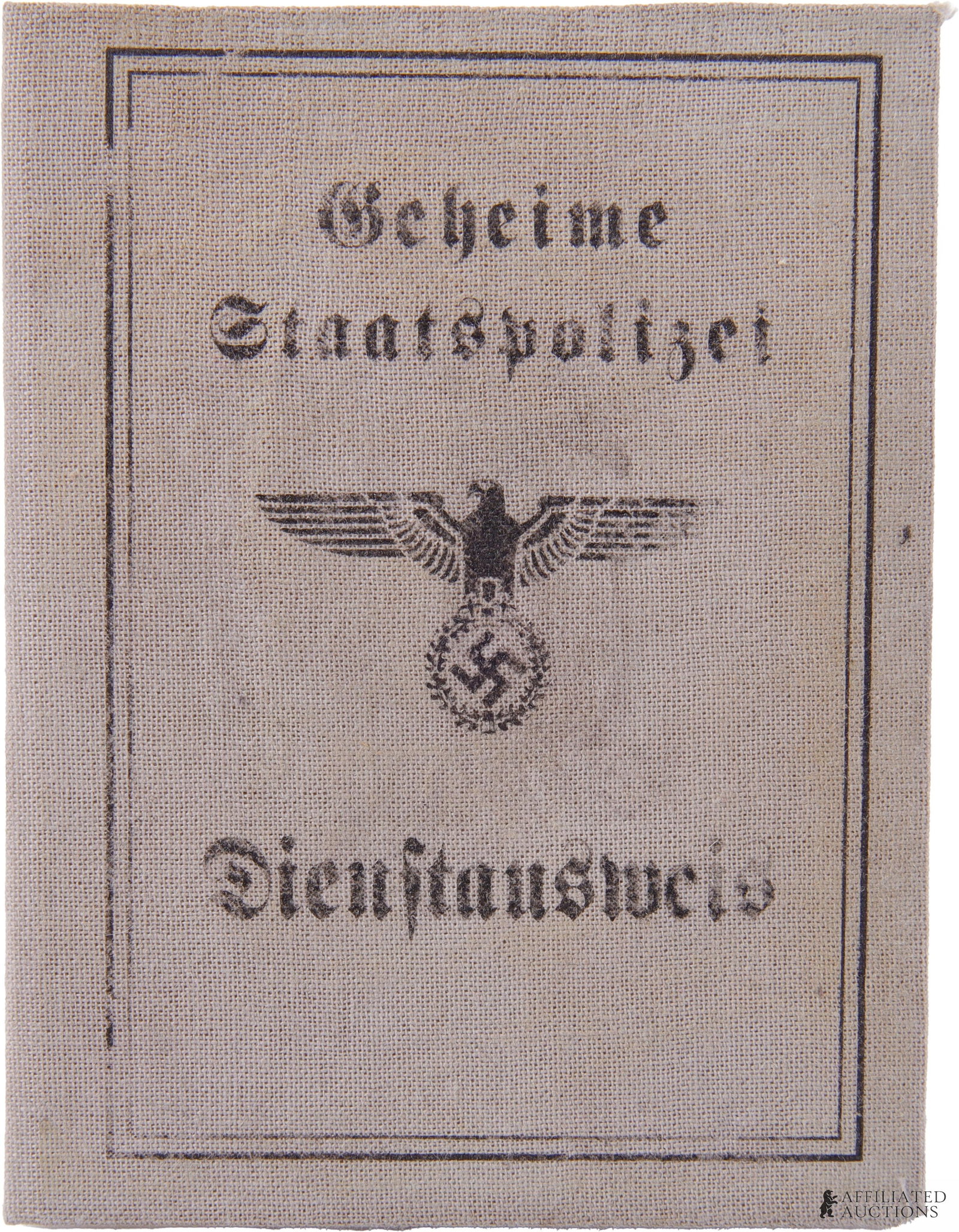 Gestapo Ausweis Identity Document WWII German: An ausweis ID booklet for the Geheime Staatspolizei (Gestapo) of the German Third Reich.