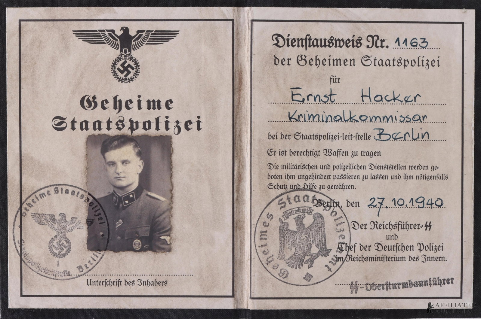 Gestapo Identification Card WWII German Reich (1 of 4)